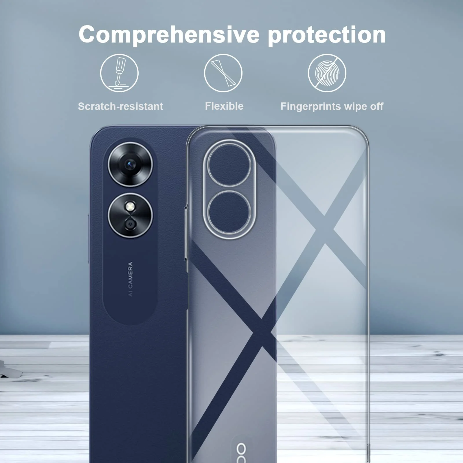 DL3 Mobilak Case Compatible with OPPO A17 / OPPO A17K Case Crystal Soft TPU Gel Case Flexible Silicone Anti-Scratch Camera Protection TPU Cover - Clear