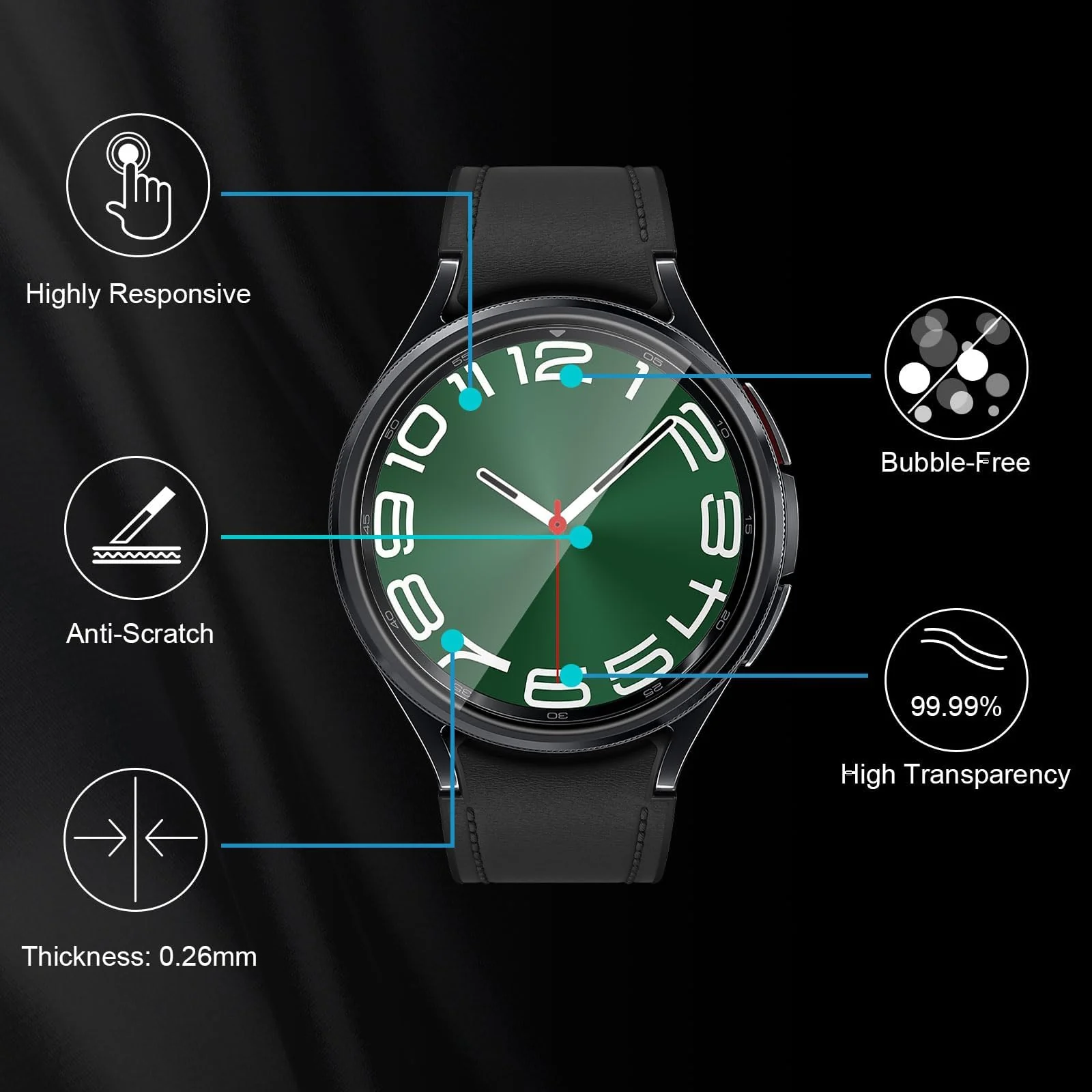 DL3 Mobilak Screen Protector For Samsung Galaxy Watch 6 Classic 47mm, 3D Curved Soft Edge Protective Film [Anti-Scratch] [Bubble Free] [Ultra Shatterproof] [High Sensitive] (Not Glass) - Black