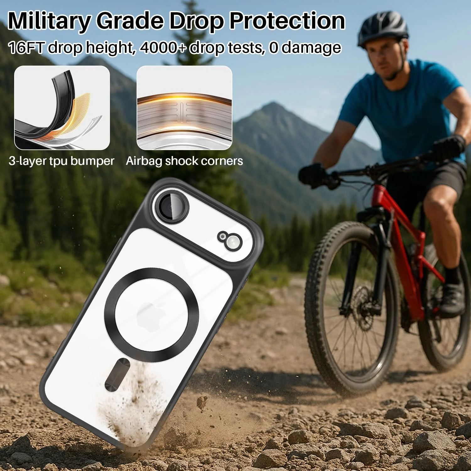 DL3 Mobilak Clear MagSafe-Compatible Magnetic Case for iPhone 17 Air / iPhone Air Phone Case / iPhone Air Case Magnetic with Camera Protection and Military-Grade Protection - Black