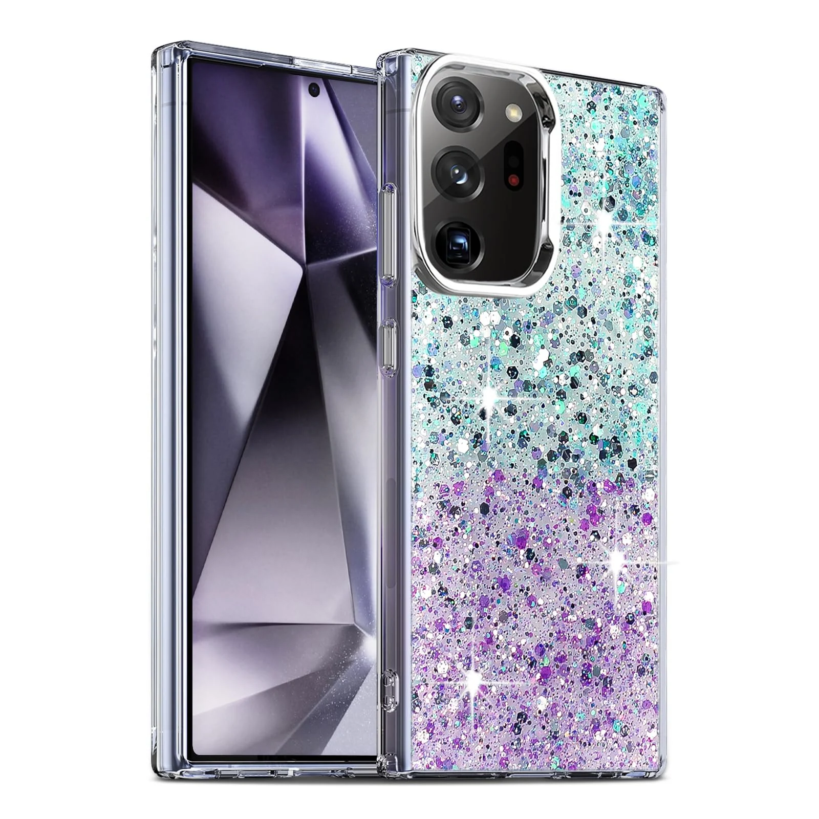 DL3 Mobilak Glitter Rhinestone Protective Case for Samsung Galaxy Note 20 Ultra with Shockproof Design - Green Purple