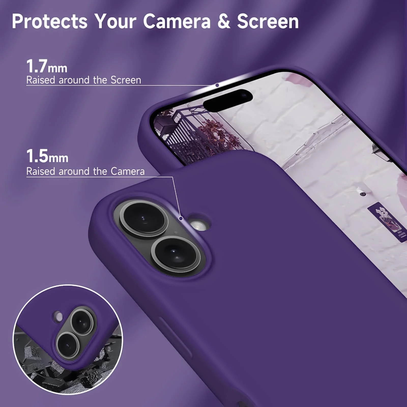 DL3 Mobilak Liquid Silicone Protective Case for iPhone 17 6.3-Inch with Microfiber Lining and Shockproof Design - Violet