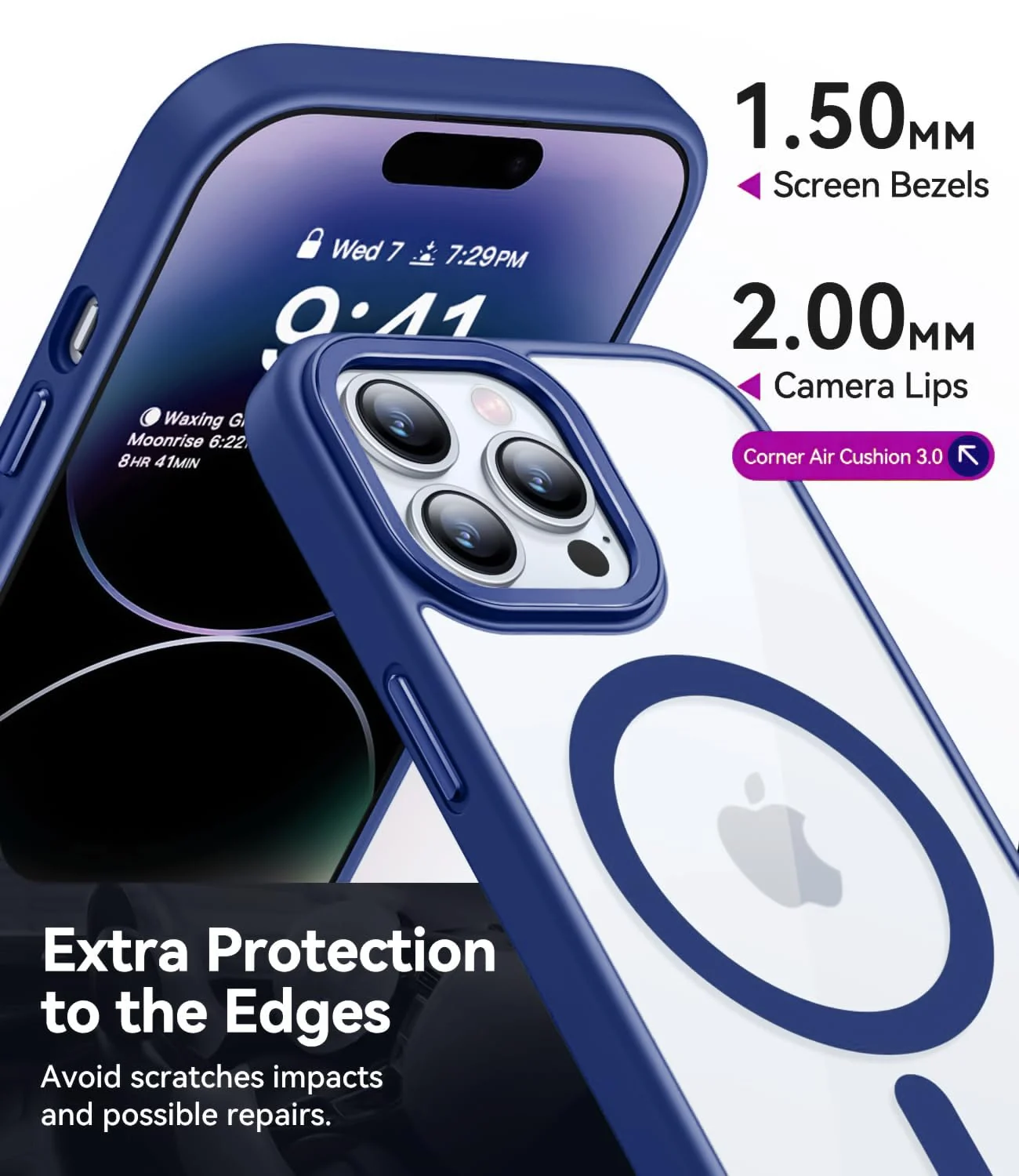 DL3 Mobilak Clear MagSafe-Compatible Magnetic Case for iPhone 16 Pro with Military-Grade Protection - Blue
