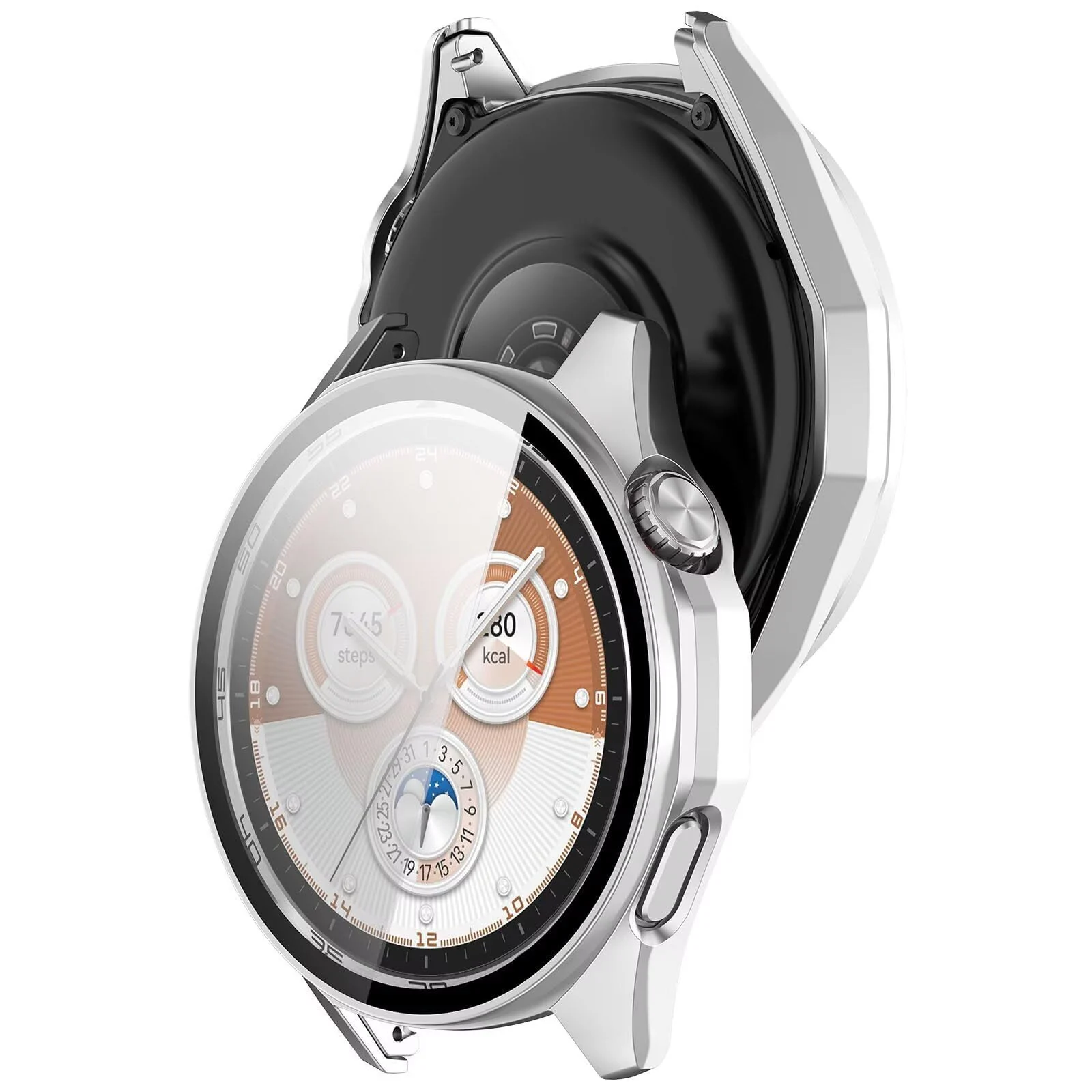 DL3 MOBILAK Full-Coverage Watch Case with Tempered Glass for Huawei Watch GT 7 46 mm / GT 6 46 mm, Silver