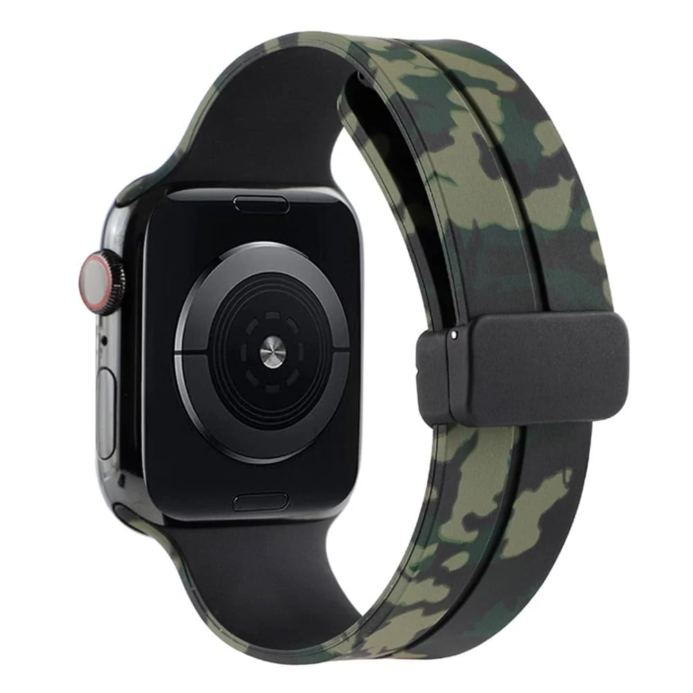 DL3 Mobilak Magnetic for Apple Watch Ultra Band 49mm 45mm 44mm 41mm 40mm 38mm 42mm, Soft Sport Silicone Strap for iwatch Series 9 8/7/6/5/4/3/2/SE/Ultra 2 (Camouflage, 38mm/40mm/41mm) - Camouflage Green