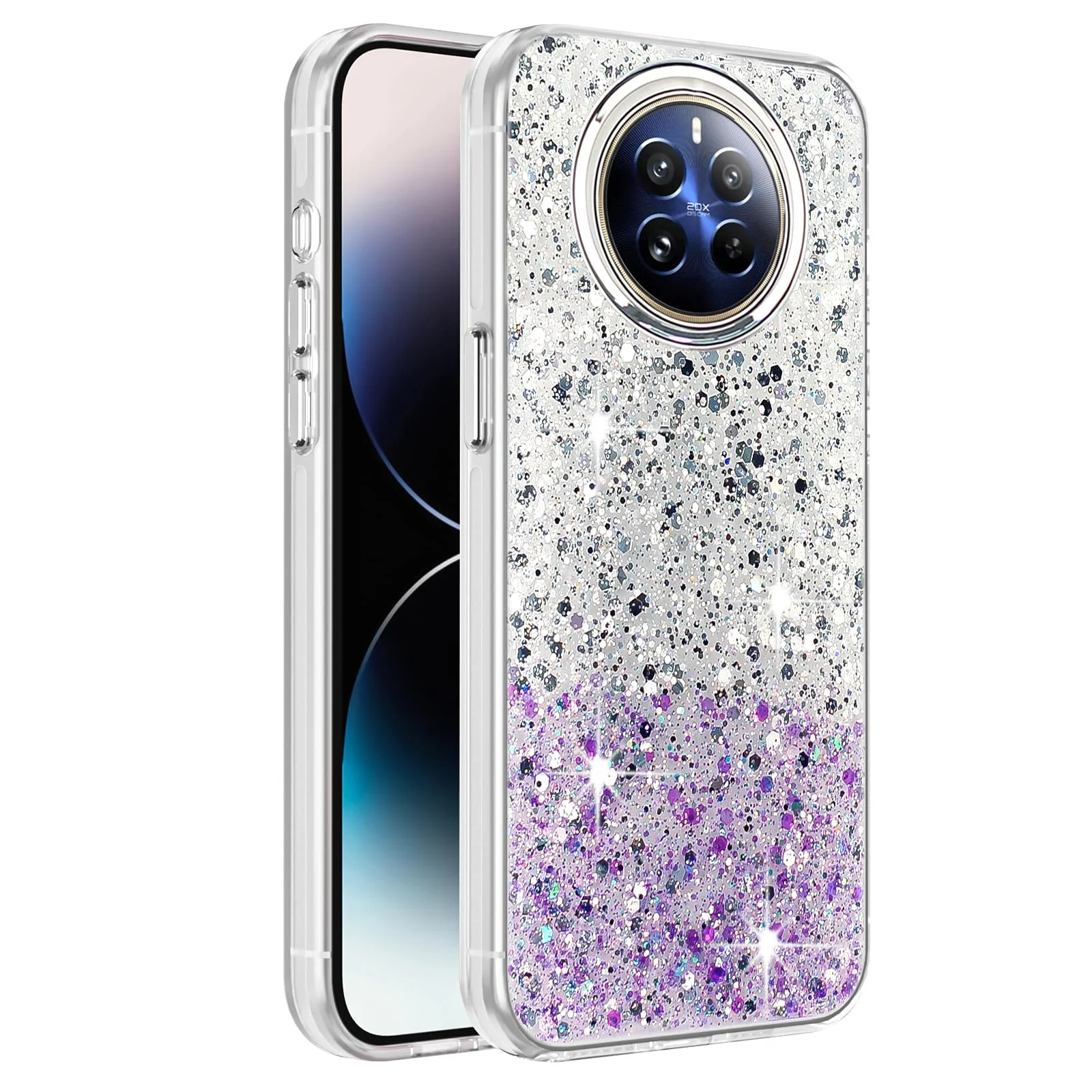 DL3 Mobilak Glitter Protective Case for realme 12 Pro 5G / realme 12 Pro + Plus 5G, Supports wireless charging, Camera protection, Shock-absorbing protection - White Purple