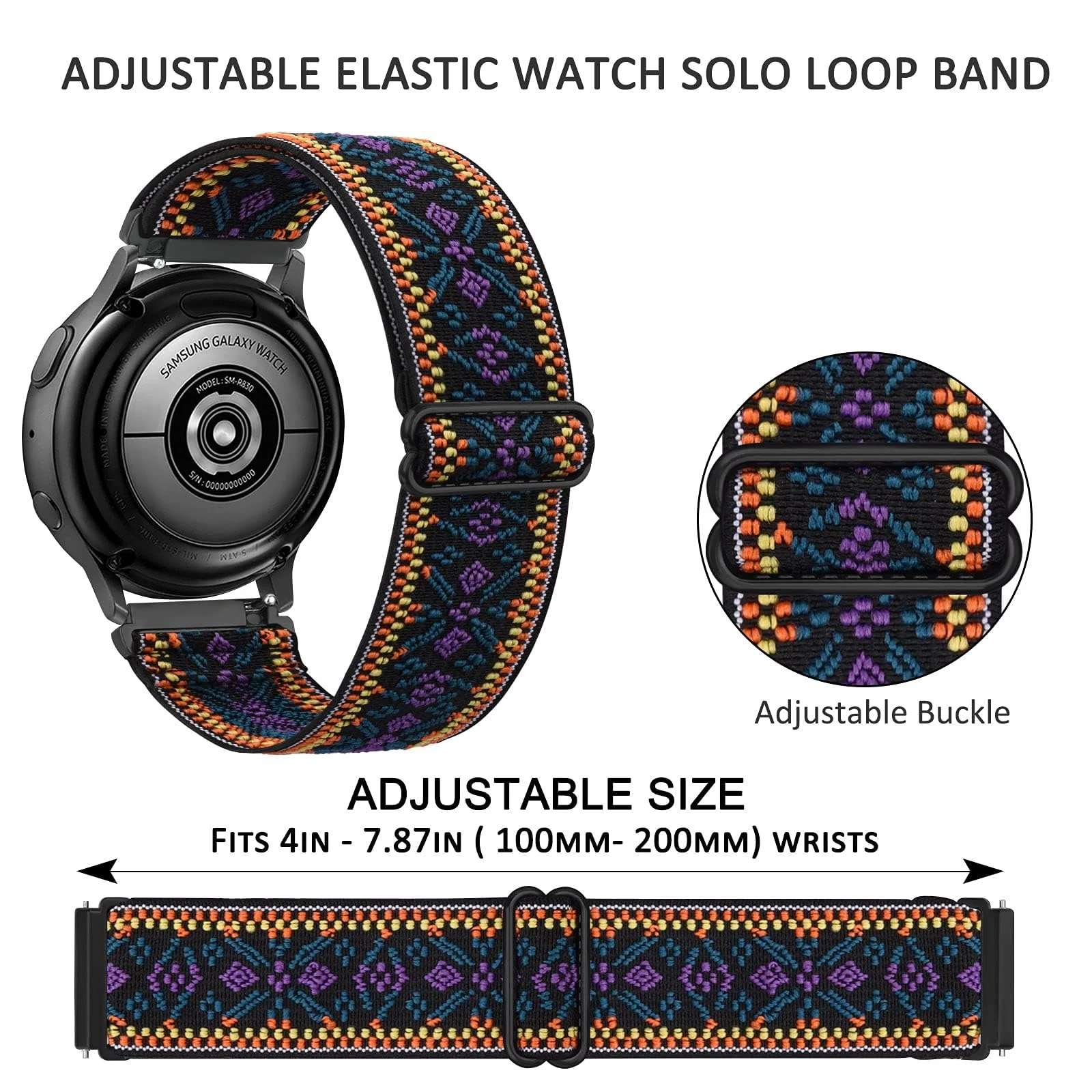 DL3 MOBILAK Strap Nylon Loop 20MM Band Compatible with Samsung Galaxy Watch 7/6/5/4 40mm 44mm/Watch 5 Pro 45mm/S2 classic/active 2 40mm 44mm/Amazfi GTS 2/2e/3/3 Pro/4/GTS 2 Mini/3 Mini/4 Mini/Bip3