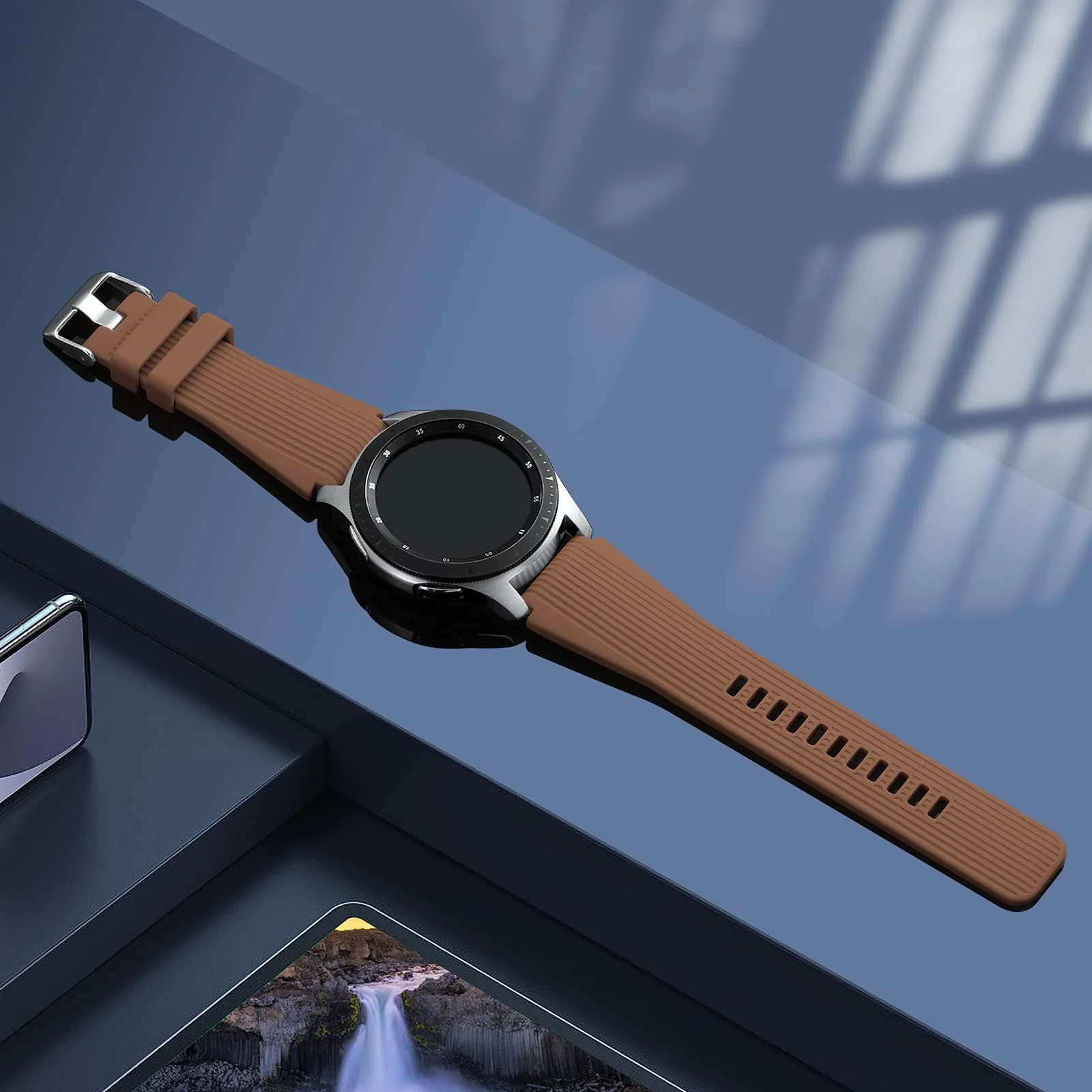 DL3 Mobilak Silicone Bands 22MM Strap Compatible with Samsung galaxy watch3 45mm/galaxy 46mm/Gear S3/Huawei watch GT3 46MM/GT2E/GT2 Pro/GT GT2 46MM/Honor Magic Watch2 46mm/Compatible (A. ) - A.Brown