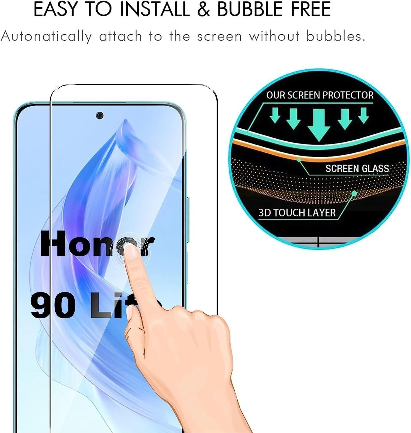 DL3 Mobilak 5D Full Glass Screen Protector For Honor 90 Lite 5G Black Frame - Clear