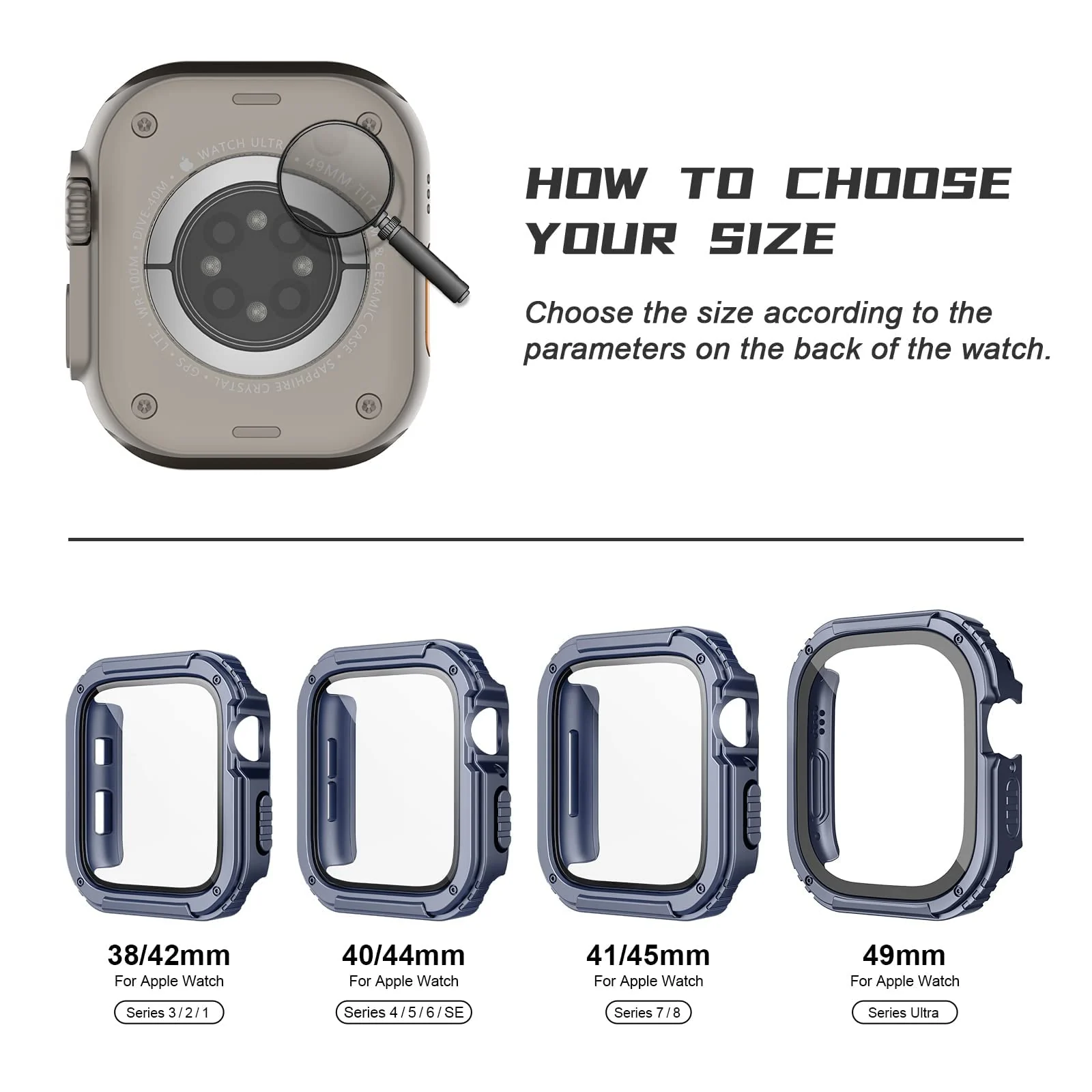 DL3 Mobilak Case Rugged For Apple Watch Ultra 2 / Ultra 49mm with Screen Protector, Durable Military Grade Quattro Pro Series Drop-Proof Protective Cover Full Coverage Shock-Proof Bumper - Blue