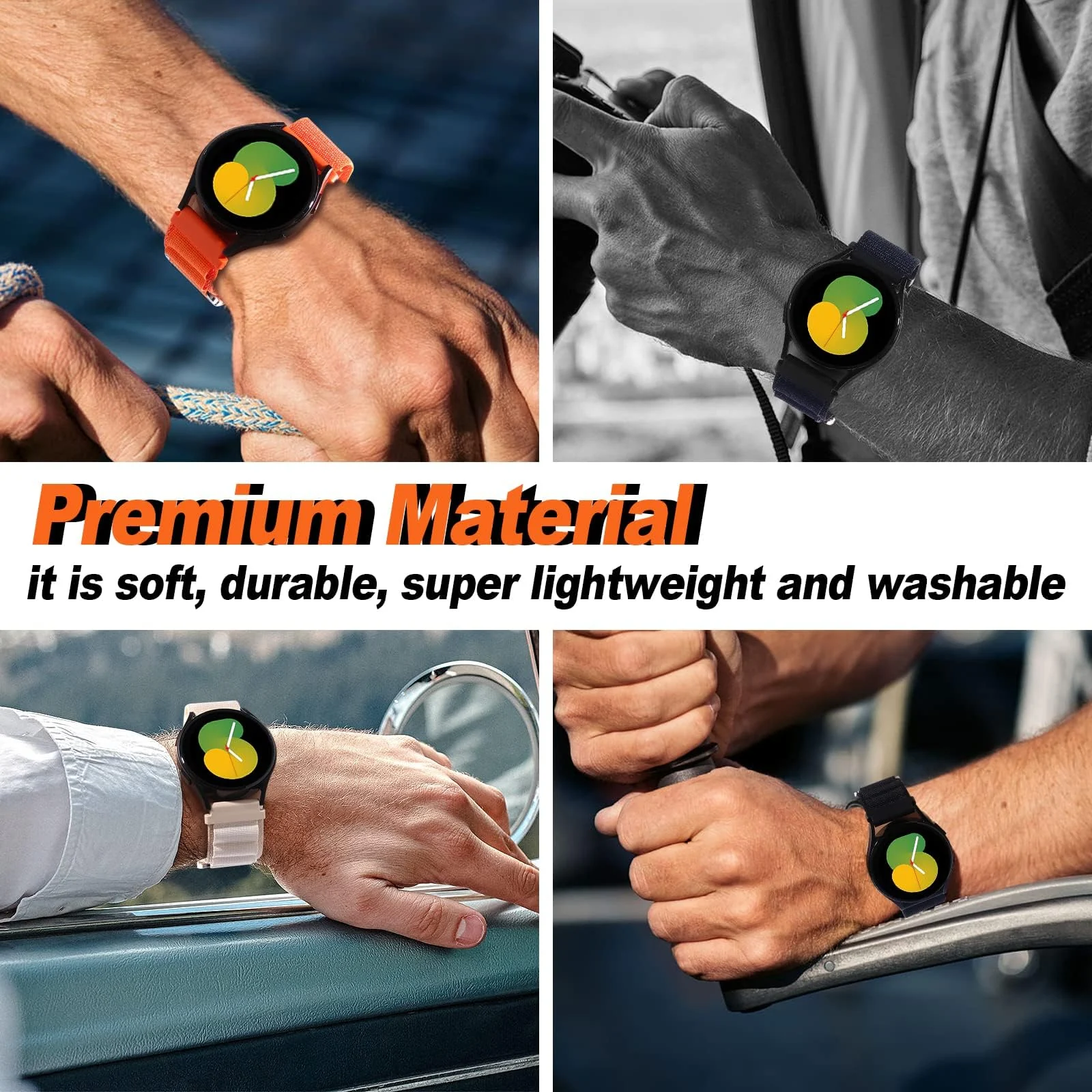 DL3 Mobilak Alpine Loop Bands Sport Nylon 20MM For Samsung Galaxy Watch 7 6 5 4 40mm 44mm/5 Pro 45mm/S2 classic/active 2 40mm 44mm/Amazfi GTS 2/2e/GTS 3/3 Pro/GTS 4/GTS 2 Mini/3 Mini/4 Mini/Bip 3 Pro - White Black