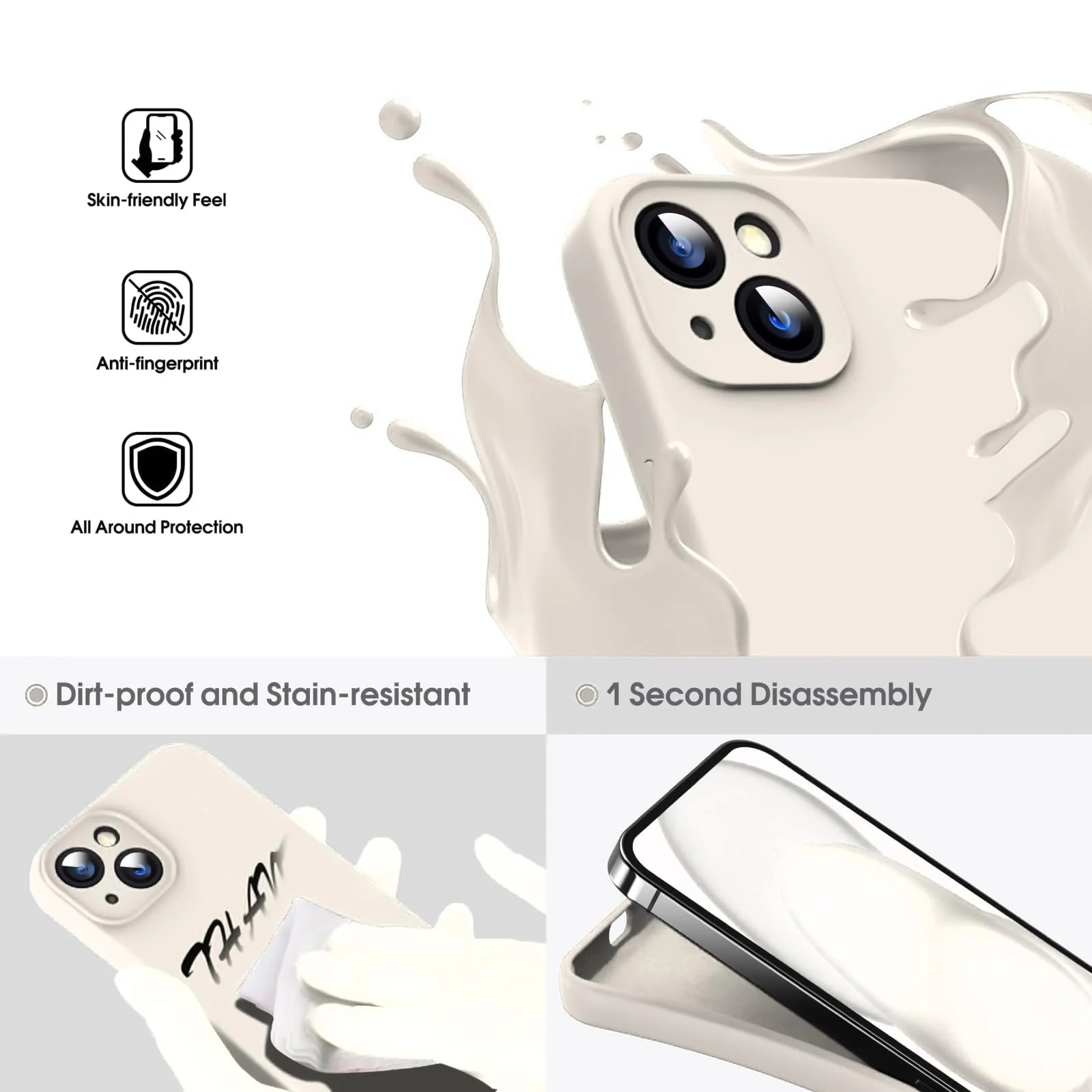 DL3 Mobilak Liquid Silicone Case for iPhone 13 (6.1 Inch), Shock-absorbing protection, Scratch-resistant surface, Soft microfiber lining - Off White