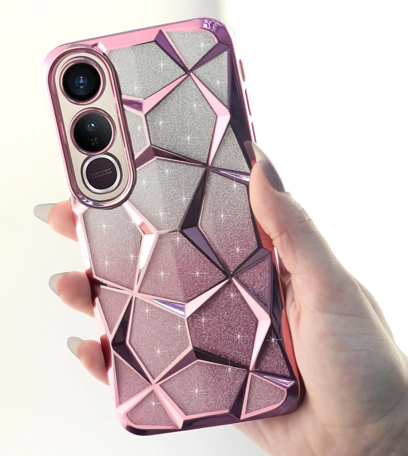 DL3 Mobilak Compatible with Vivo V50 Lite 4G / 5G Case Plating Bling Gradient Glitter Clear Cover Soft TPU Silicone Cute Camera Protection Shockproof Back for Women Girls Case - Pink