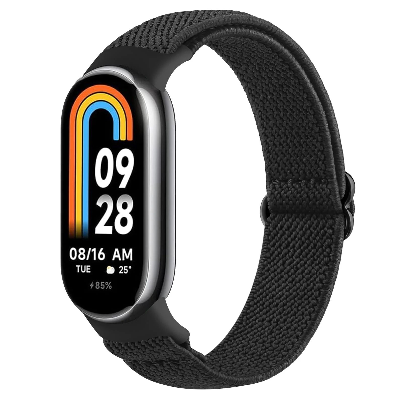 DL3 Mobilak Strap for Xiaomi Mi Band 10 / Xiaomi Mi Band 9 / Xiaomi Mi Band 8, Elastic Nylon Straps, Adjustable Breathable Replacement Bracelet for Xiaomi Smart Band 8/9/10 for Women Men - Black