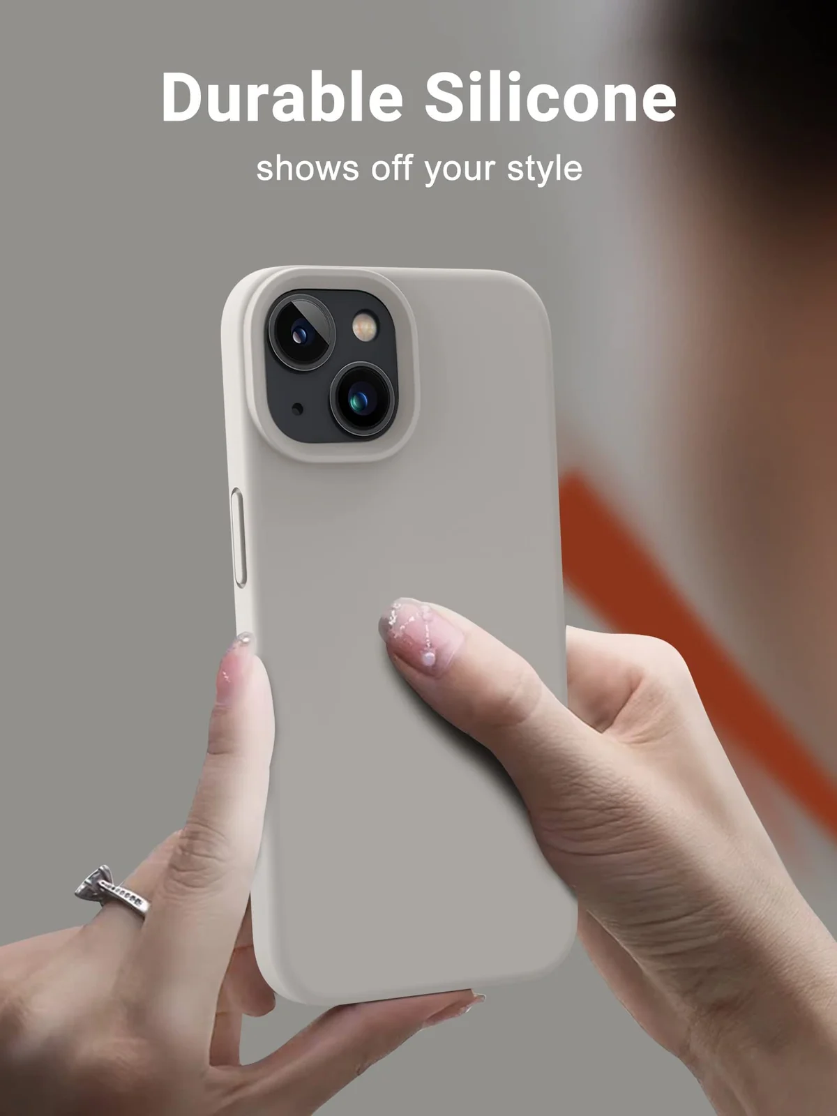 DL3 Mobilak Liquid Silicone Protective Case with Soft Microfiber Lining for iPhone 14 (6.1 Inch) - Stone