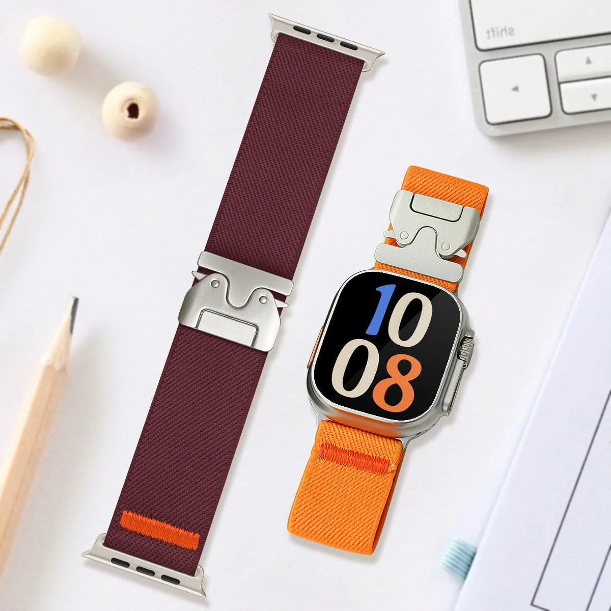 DL3 MOBILAK 22mm Elastic Nylon Parachute-Buckle Watch Strap for 22mm watch lugs - Orange
