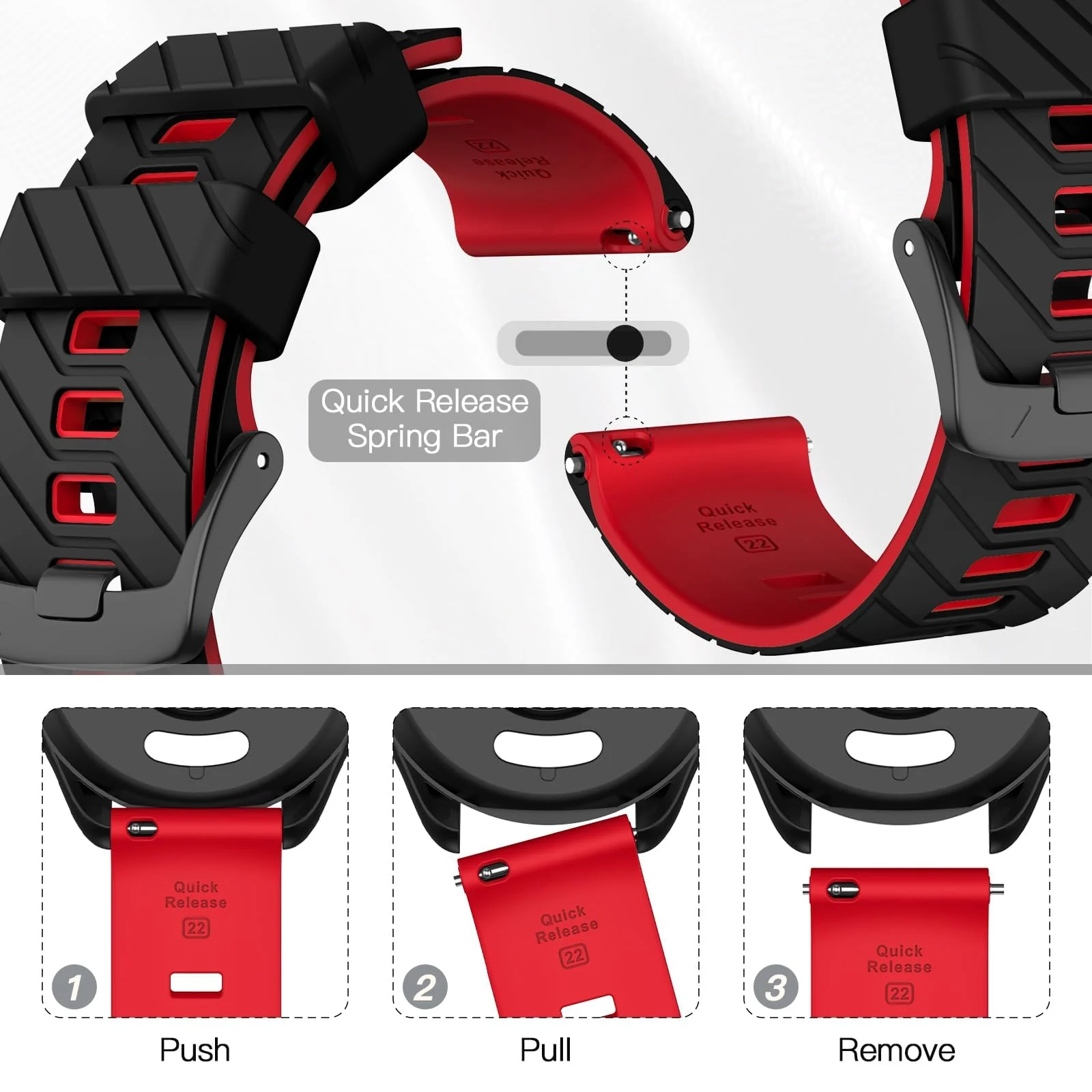 DL3 Mobilak Silicone Sport Band 22MM Strap For Xiaomi Redmi Watch 5 Active/5 Lite/Samsung Galaxy Watch 3 45mm/Watch 46mm/Gear S3/Huawei watch GT5 GT4 GT3 GT2 GT 46MM/GT2E/GT3 Pro/GT 5 Pro - Black/red