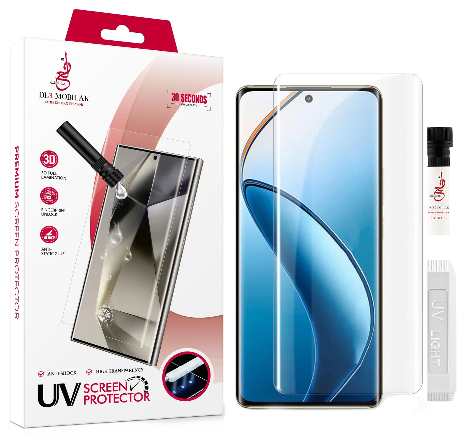 DL3 Mobilak Screen Protector honor 50/Nova 9 [Liquid UV Tempered Glass] Full Screen adhesive [Sensitive Touch][Fingerprint Sensor Compatible] HD - Clear