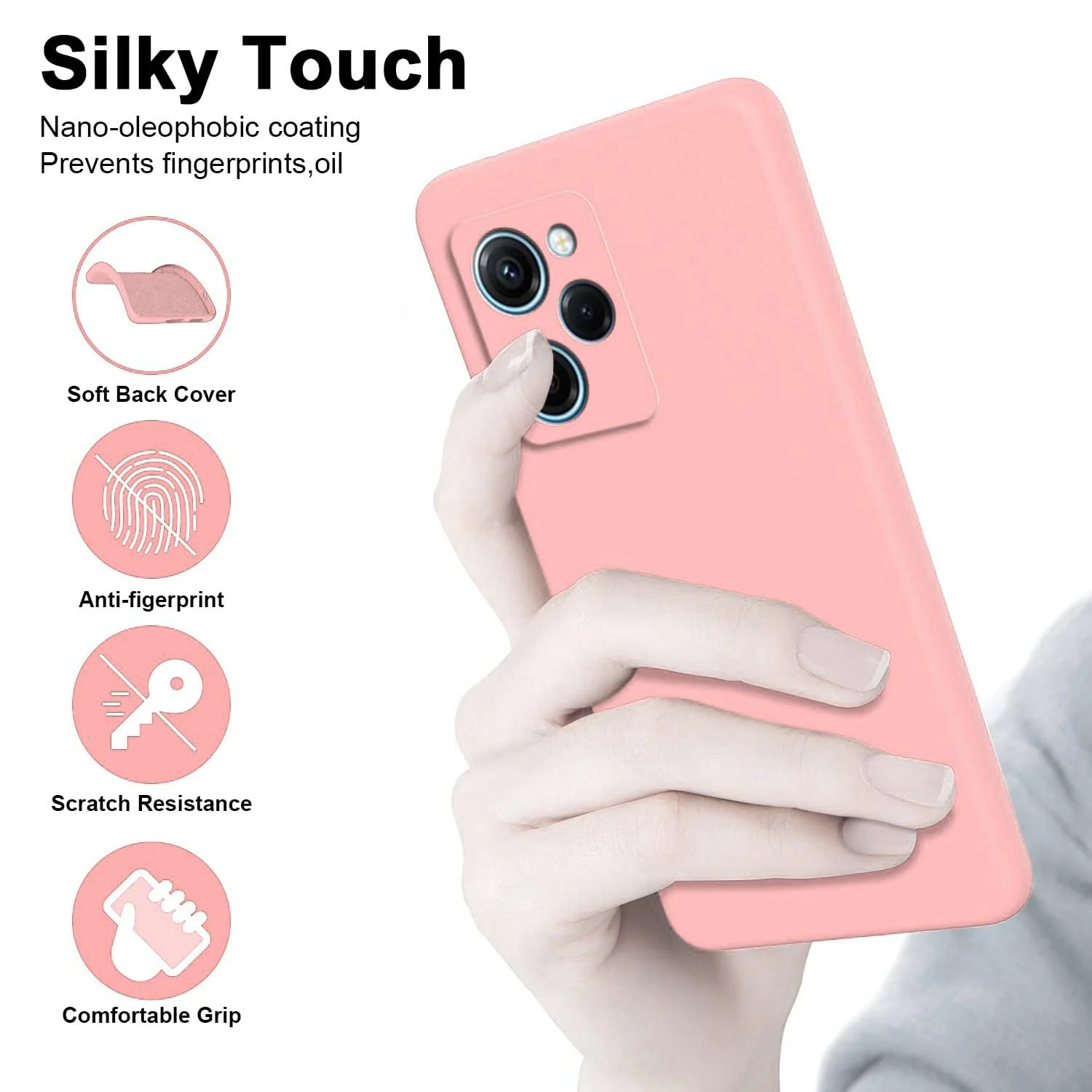 DL3 Mobilak Soft Silicone Protective Case for POCO X5 Pro 5G with Microfiber Lining and Shockproof Design - Pink Sand