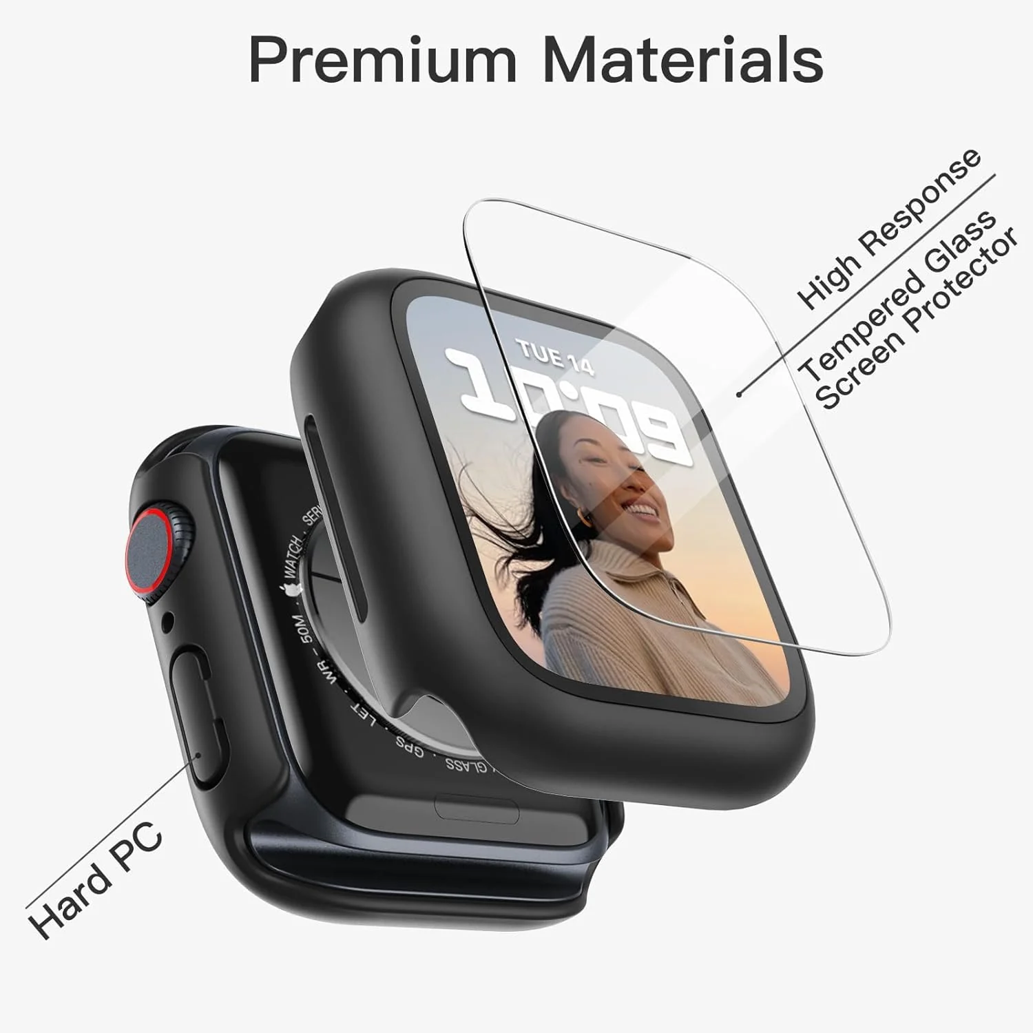 DL3 Mobilak Hard Case Designed for Apple Watch 41mm Series 9 8 7, Built-in 9H [HD Clear] Tempered Glass Screen Protector, [Full Protection] Slim Cover for iWatch 41mm Series 9 8 7 - Black