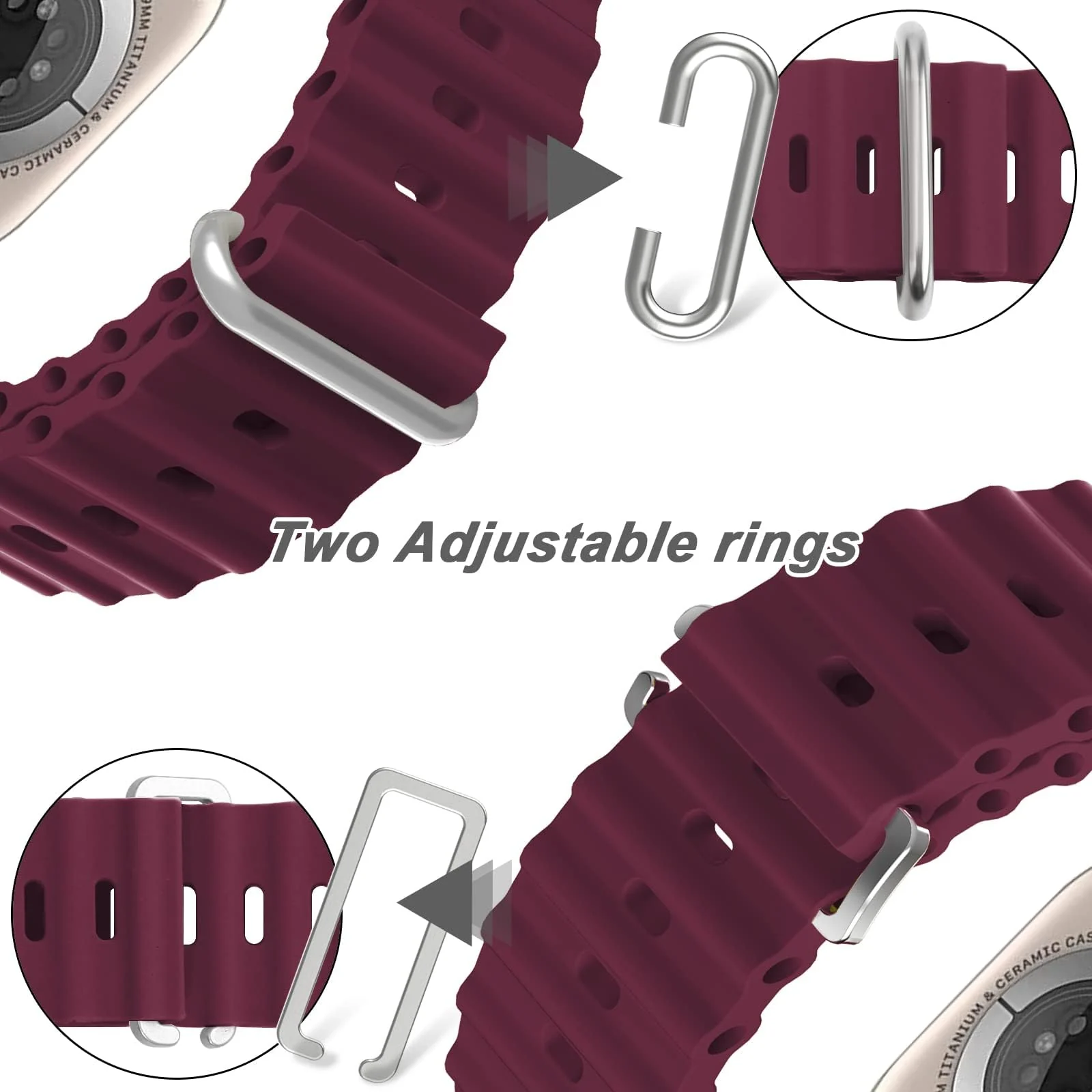 DL3 Mobilak Ocean Band For Apple Watch Ultra 49mm 45mm 44mm 42mm, Waterproof Soft Silicone Sport Wristbands Replacement Strap iWatch Ultra SE 8 7 6 5 4 3 2 1 (42MM/44MM/45MM/49MM) - Wine Red
