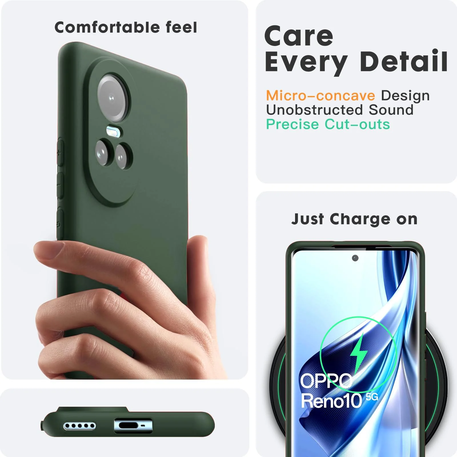DL3 Mobilak Liquid Silicone Protective Case with Soft Microfiber Lining with Full Camera Protection for OPPO Reno 10 5G / OPPO Reno 10 Pro 5G - Green