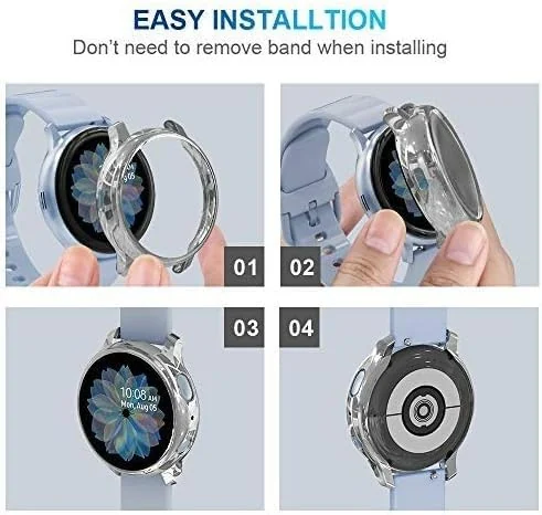 DL3 Mobilak Case Compatible with Samsung Galaxy Watch Active 2 44mm Case All-Around Screen Protector Watch Soft TPU Shockproof Cover Slim Guard Thin Bumper Shell Protector - Silver