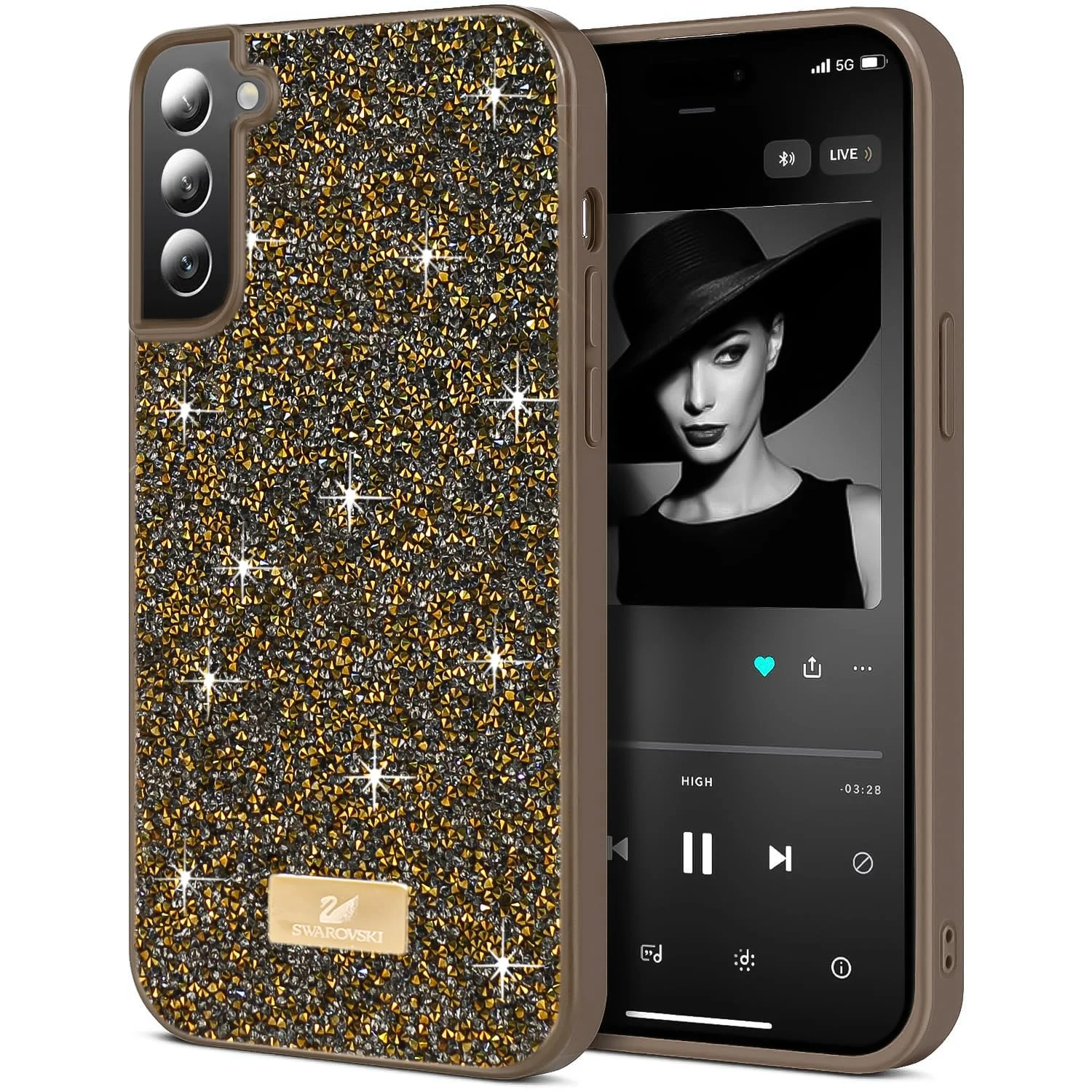 Case For Samsung Galaxy S22 5G Case Glitter, Sparkle Diamond Crystal Bling Case with Bling, Ultra Thin Lightweight Full Body Shockproof Anti-Scratch Protective Cover - Black