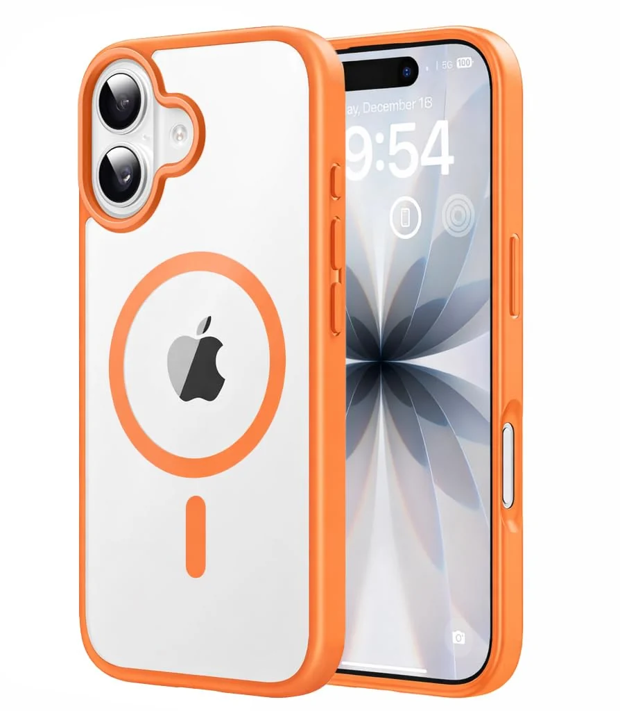 DL3 Mobilak Clear MagSafe-Compatible Magnetic Case for iPhone 17 with Military-Grade Protection - Orange