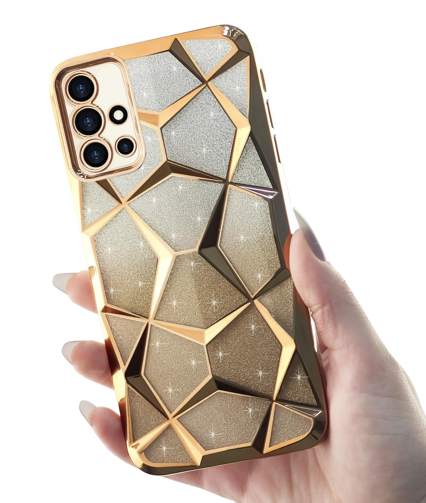 DL3 Mobilak Glitter Rhinestone Protective Case for Samsung Galaxy A71 with Camera Protection and Shockproof Design - Gold