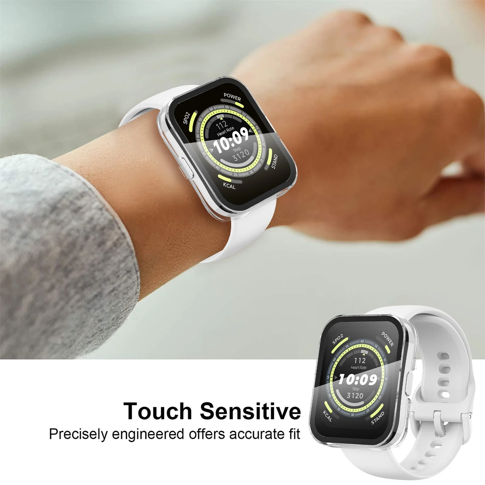 DL3 Mobilak Case with Screen Protector for Amazfit Bip 5, Bumper Full Coverage Hard PC Overall Protective Cover, Built-in Tempered Glass Film High Sensitivity For Amazfit Bip 5 (A2215) - Clear