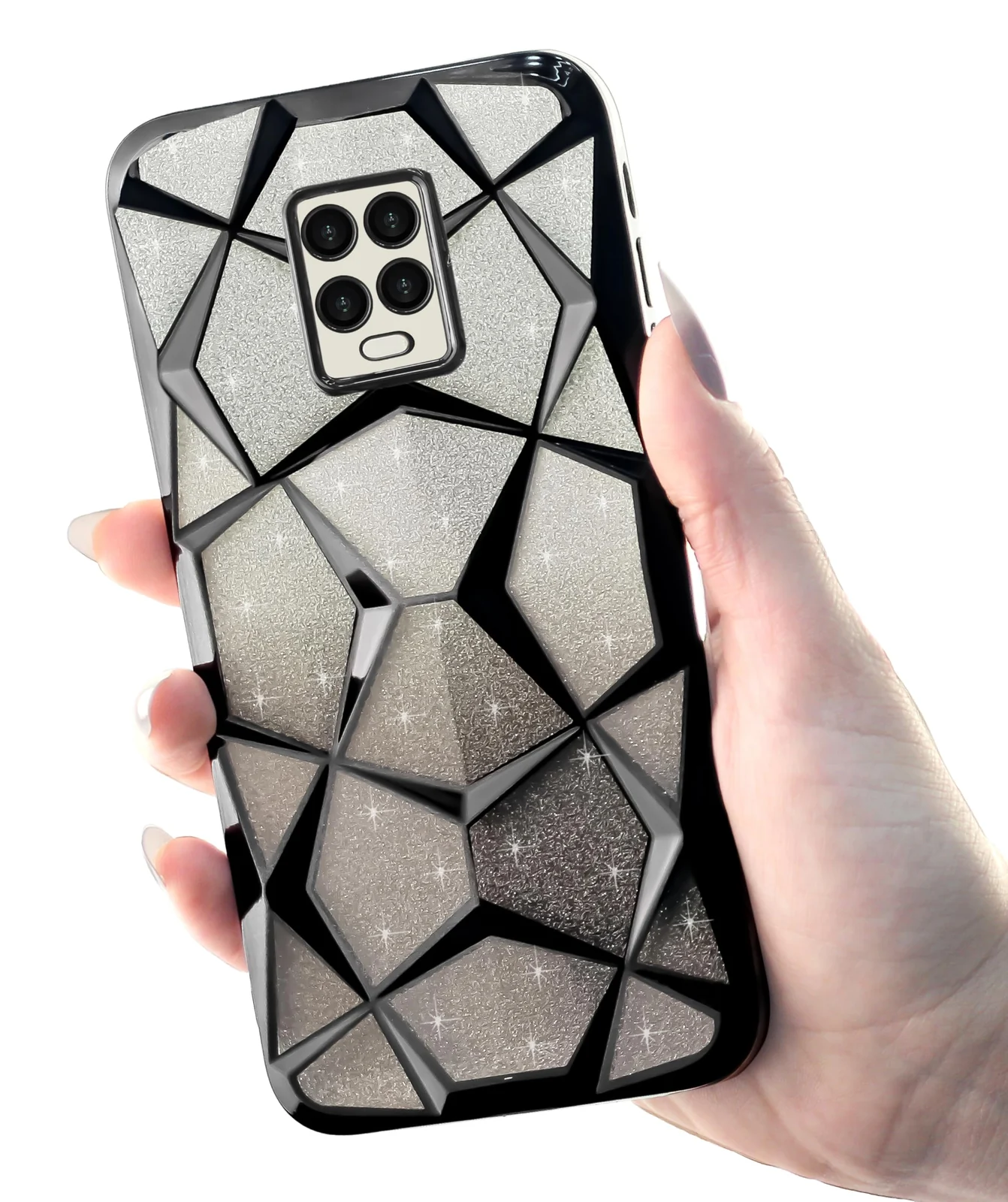 DL3 Mobilak For Xiaomi Redmi Note 9S/Note9 Pro/Note 9 Pro Max Case Plating Bling Gradient Glitter Clear Cover Soft TPU Silicone Cute Camera Protection Shockproof Back for Women Girls Case - Black