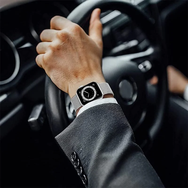 DL3 Mobilak Stainless Steel Magnetic Strap For Apple Watch Band 49mm 45mm 44mm 42mm 41mm 40mm 38mm, Milanese Loop Metal Wristband for iWatch Series 9 8 7 SE 6 5 4 (42mm/44mm/45mm/49mm) - Silver