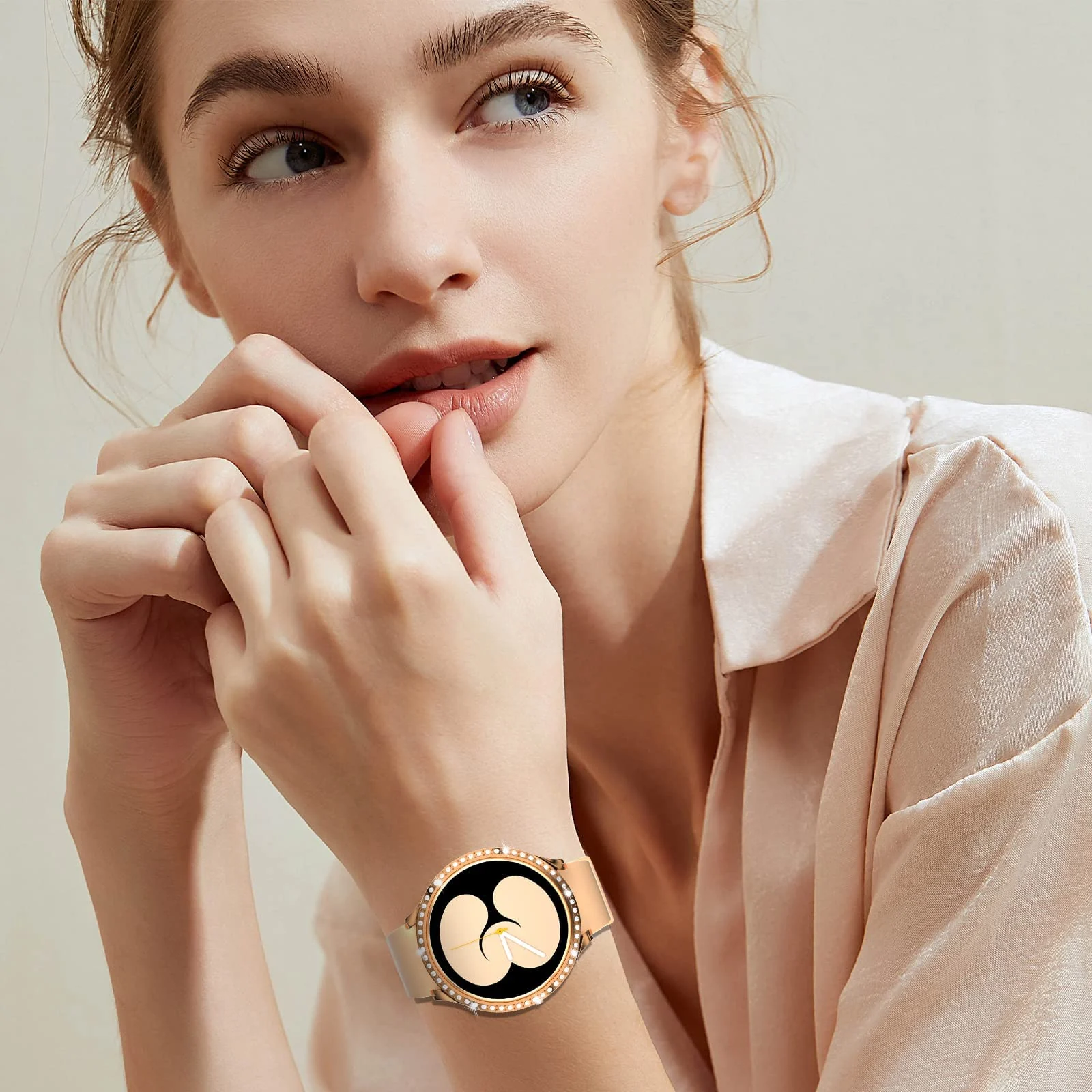 DL3 Mobilak Bumper Diamond Case Compatible with Samsung Galaxy Watch 5 44MM / Galaxy Watch 4 44mm, Bling Crystal Diamonds PC Plastic Protector Case Cover Frame For Galaxy Watch 4/5 44 MM - Rose Gold