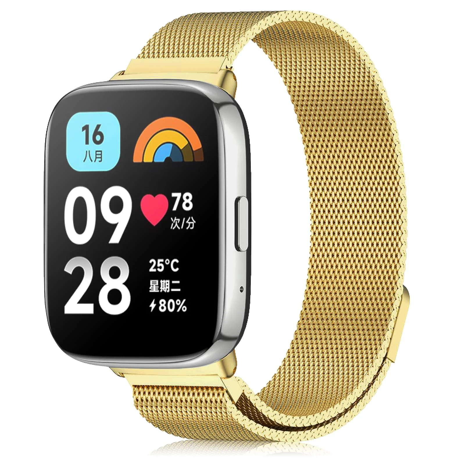 DL3 Mobilak Bracelet Compatible with Xiaomi Redmi Watch 3 Active/Redmi Watch 3 Lite, Stainless Steel Replacement Strap, Mesh Metal Watch Strap, Magnetic Adjustable Replacement Band For Men Women - Gold