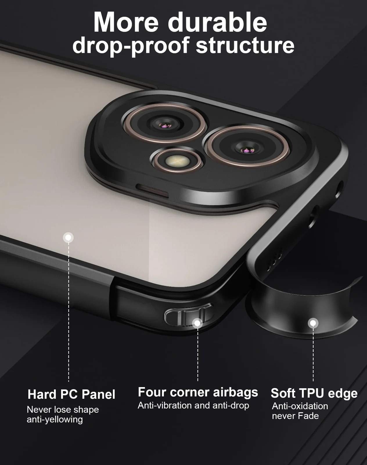 DL3 Mobilak Clear PC and TPU Protective Case for Honor 400 5G with Camera Protection and Military-Grade Protection - Black