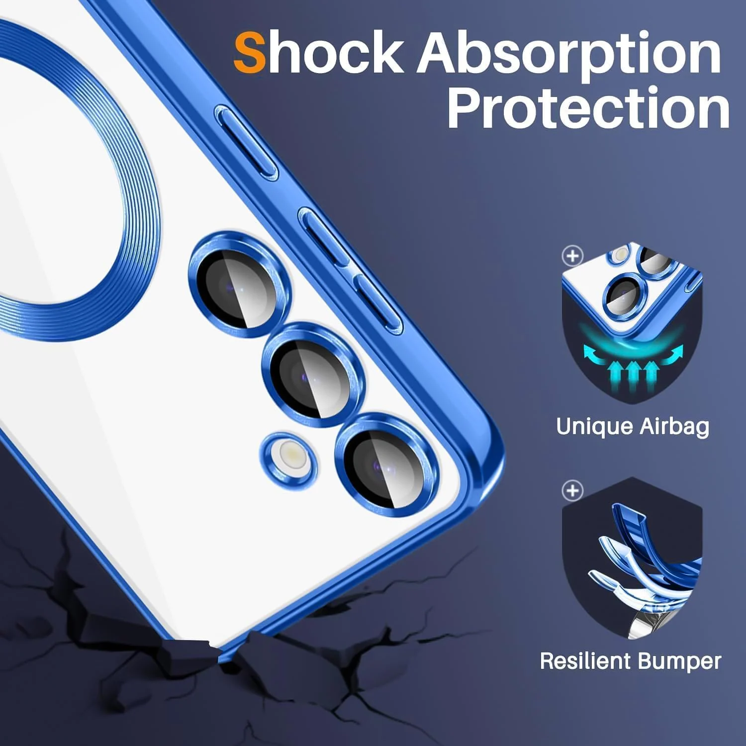 DL3 Mobilak For Samsung Galaxy A24 Magnetic Case, Compatible with MagSafe, Built-in Camera Lens Protector, Luxury Plating Soft TPU Clear Shockproof Slim Thin Cover - Blue
