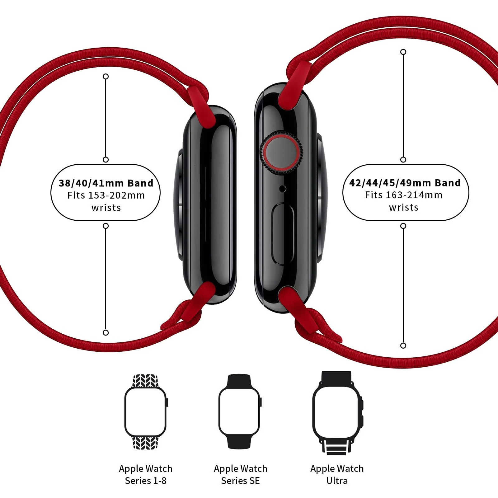 DL3 Mobilak Nylon Solo Loop Stretchy Straps For Apple Watch Band 49mm 45mm 44mm 42mm 41mm 40mm 38mm, Elastic Wristbands for Series 8 Ultra 7 6 5 4 3 2 1 Se (Multi Color, 38MM/40MM/41MM), unisex-adult - Black