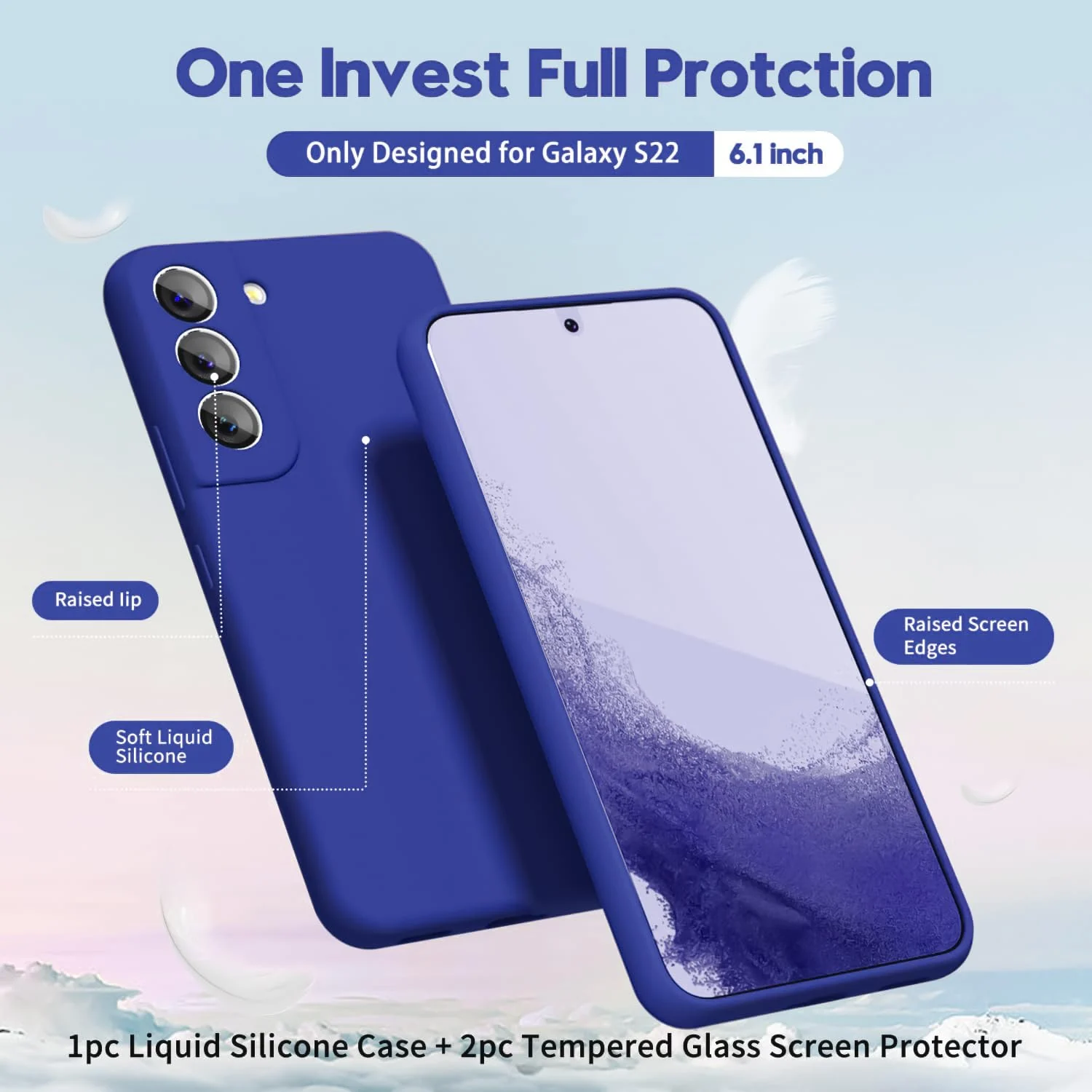 DL3 Mobilak Liquid Silicone Protective Case with Soft Microfiber Lining with Full Camera Protection for Samsung Galaxy S22 5G - Pepsi