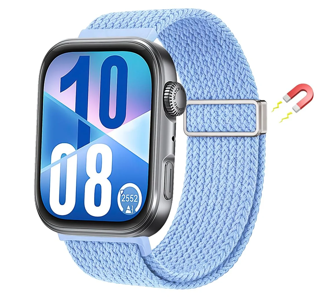 DL3 Mobilak Braided Strap for Huawei Watch Fit 4 / Fit 4 Pro/Fit 3 Bracelet, Quick Release Adjustable Nylon Sport Elastic Loop Band, Anti-Slip Magnetic Buckle Stretchy Nylon Strap - Sky Blue