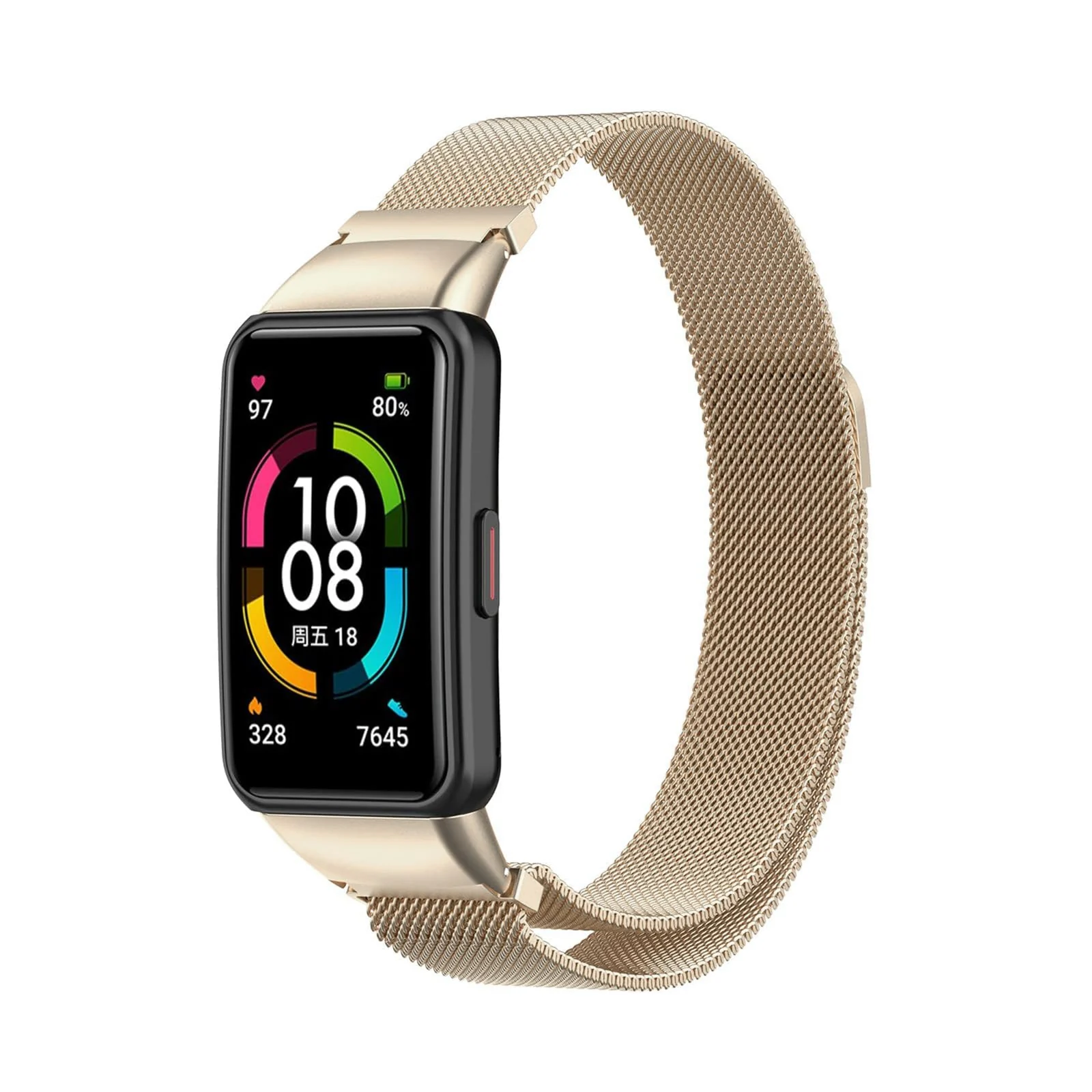 DL3 Mobilak Strap for Honor Band 6/Huawei Band 6/Huawei Band 6 Pro, Metal Woven Stainless Steel Magnetic Replacement Strap, Classic Adjustable Watch Strap For Honor Band 6 Bracelets - Champagne
