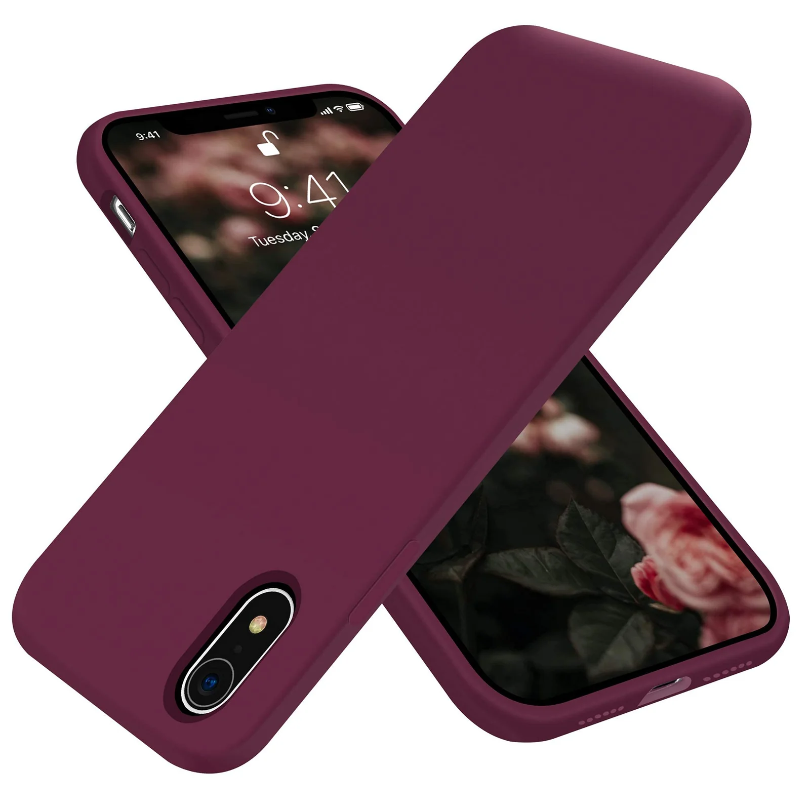 DL3 Mobilak Liquid Silicone Protective Case with Soft Microfiber Lining for iPhone XR - Wine Red
