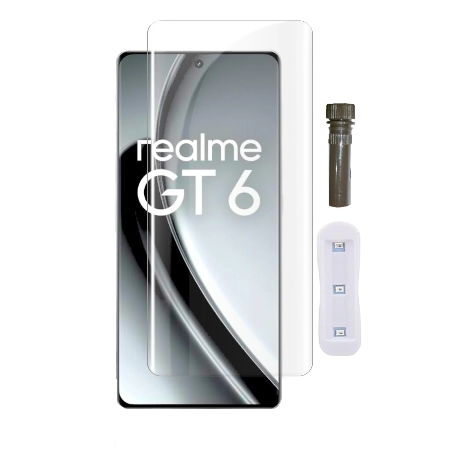 DL3 Mobilak Full Glass Screen Protector For realme GT 6T UV Tempered Glass Full Glue Cover Screen Protector For Fingerprint Unlock Screen Glass Film - Clear
