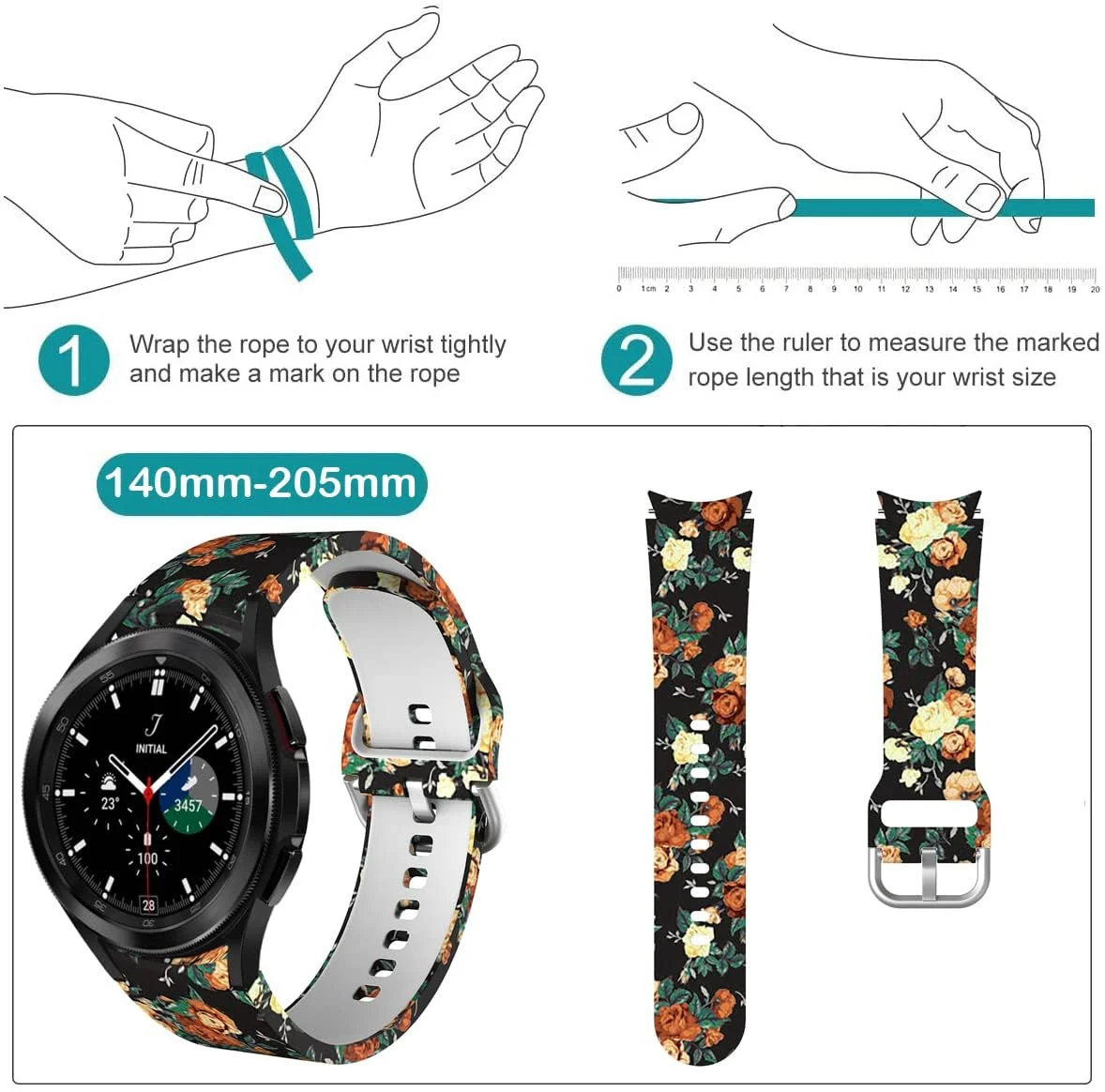 DL3 Mobilak No Gap Bands Compatible with Samsung Galaxy Watch 7 5 4 6 Band 44mm 40mm/Watch 5 Pro 45mm/Galaxy Watch 4 Classic 46mm 42mm Strap,20mm Quick Release Sport Replacement Bands for Women Men - Flower