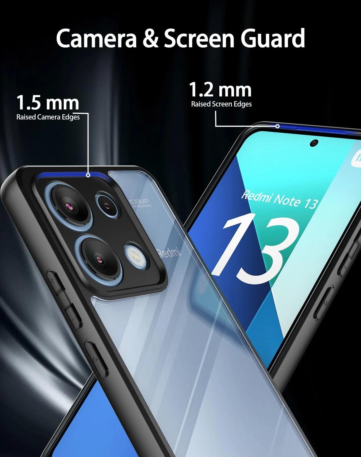 DL3 Mobilak Clear PC and TPU Protective Case for Xiaomi Redmi Note 13 Pro 4G, Military-Grade Shockproof Anti-Yellowing, Slim Protective Phone with Camera Protection and Military-Grade Protection - Black