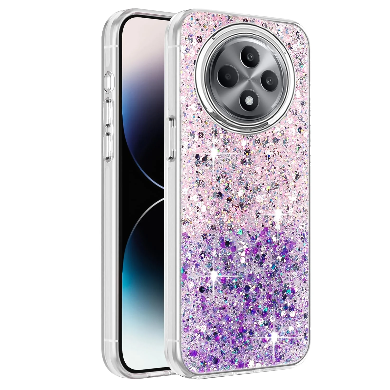 DL3 Mobilak Glitter Protective Case for OPPO Reno 12 F / Reno 12F, Supports wireless charging, Camera protection, Shock-absorbing protection - Pink Purple