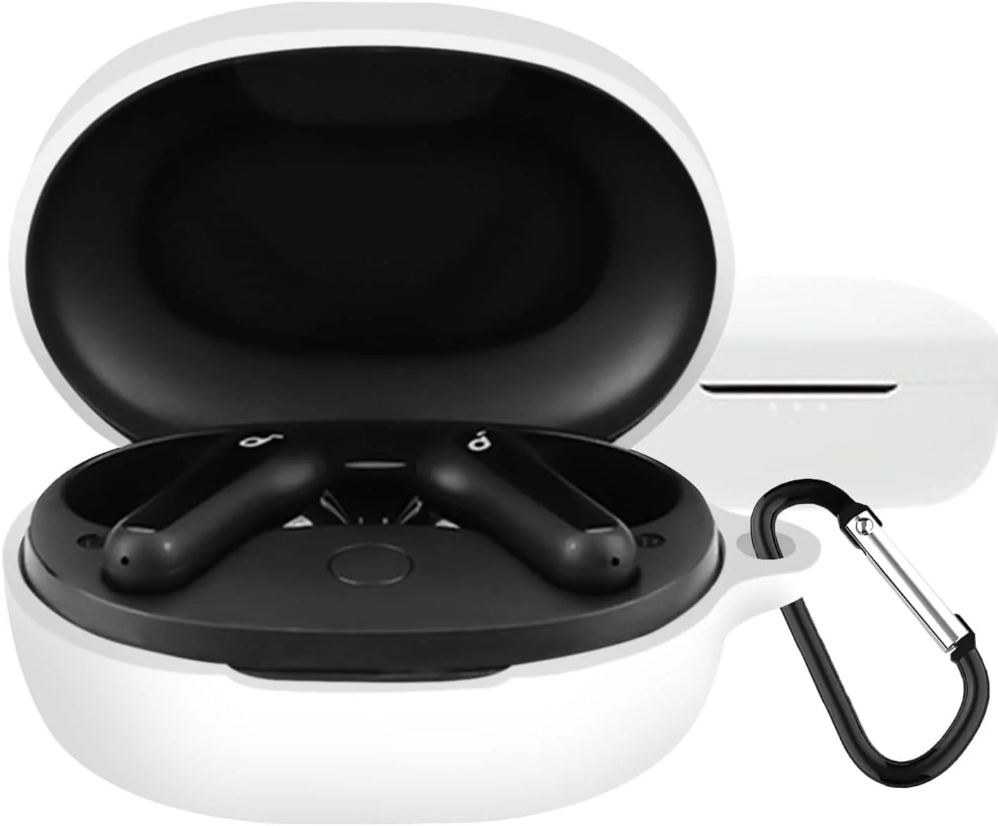 DL3 MOBILAK Silicone Case Compatible with Soundcore Life P2 Mini Earbuds, Soft Silicone Protective Case Cover, Shockproof Sleeve with Carabiner - White