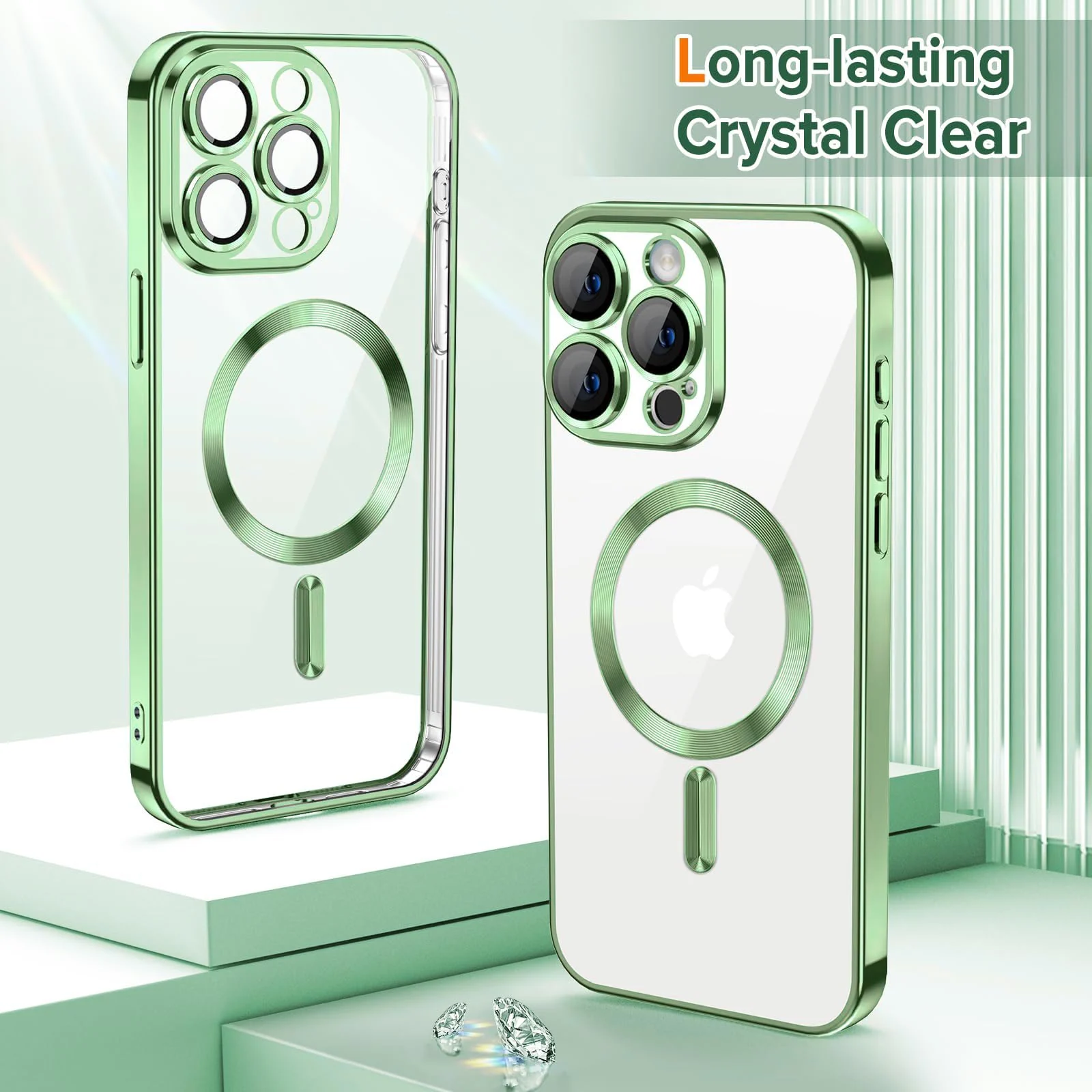 DL3 Mobilak Case for iPhone 11 Pro Max (6.5 Inch) Compatible with MagSafe, with Camera Lens Protector, Magnetic Clear Case Full Protection Plating Anti-Scratch Slim Thin Case Cover - Light Green