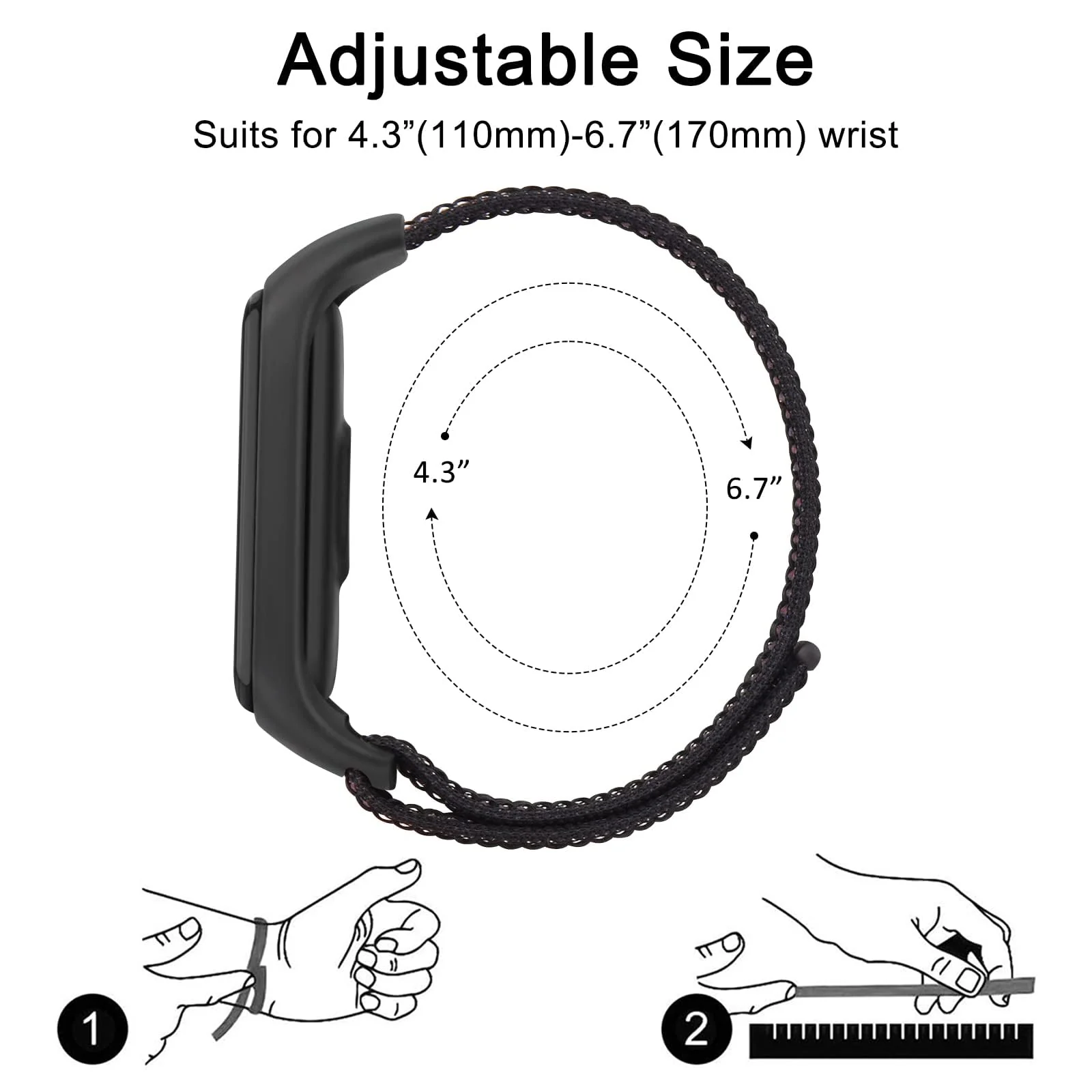 DL3 Mobilak Nylon Sport Band Compatible with Xiaomi Mi Band 7/Mi Band 6/Mi Band 5/Mi Band 4/Mi Band 3/Amazfit Band 5 for Women Men, Soft Adjustable Breathable Sport Loop Watch Strap - Official Black