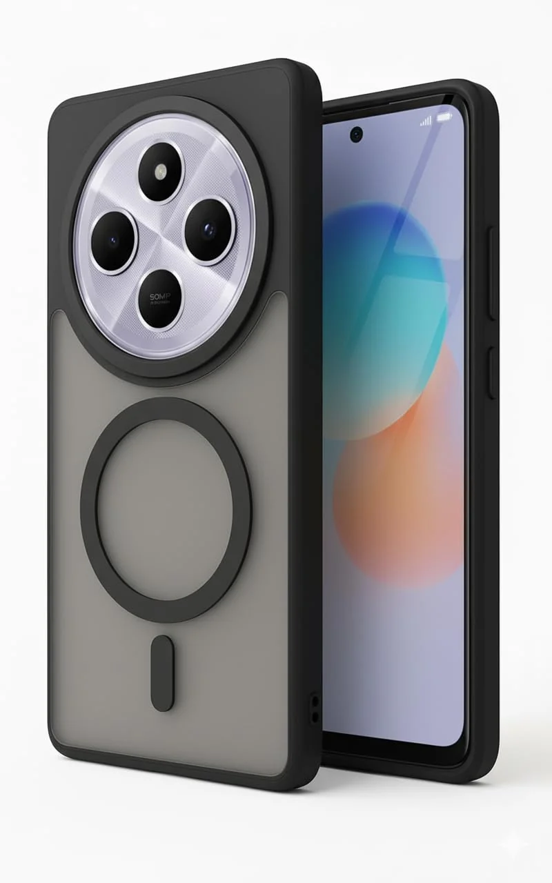 DL3 Mobilak Xiaomi Redmi 14C/Redmi A4/Poco C75 Case - Slim Frosted Cover with Decorative Ring (Not compatible with magnetic charging accessories), Shockproof, Anti-Scratch, Full Protection - Black