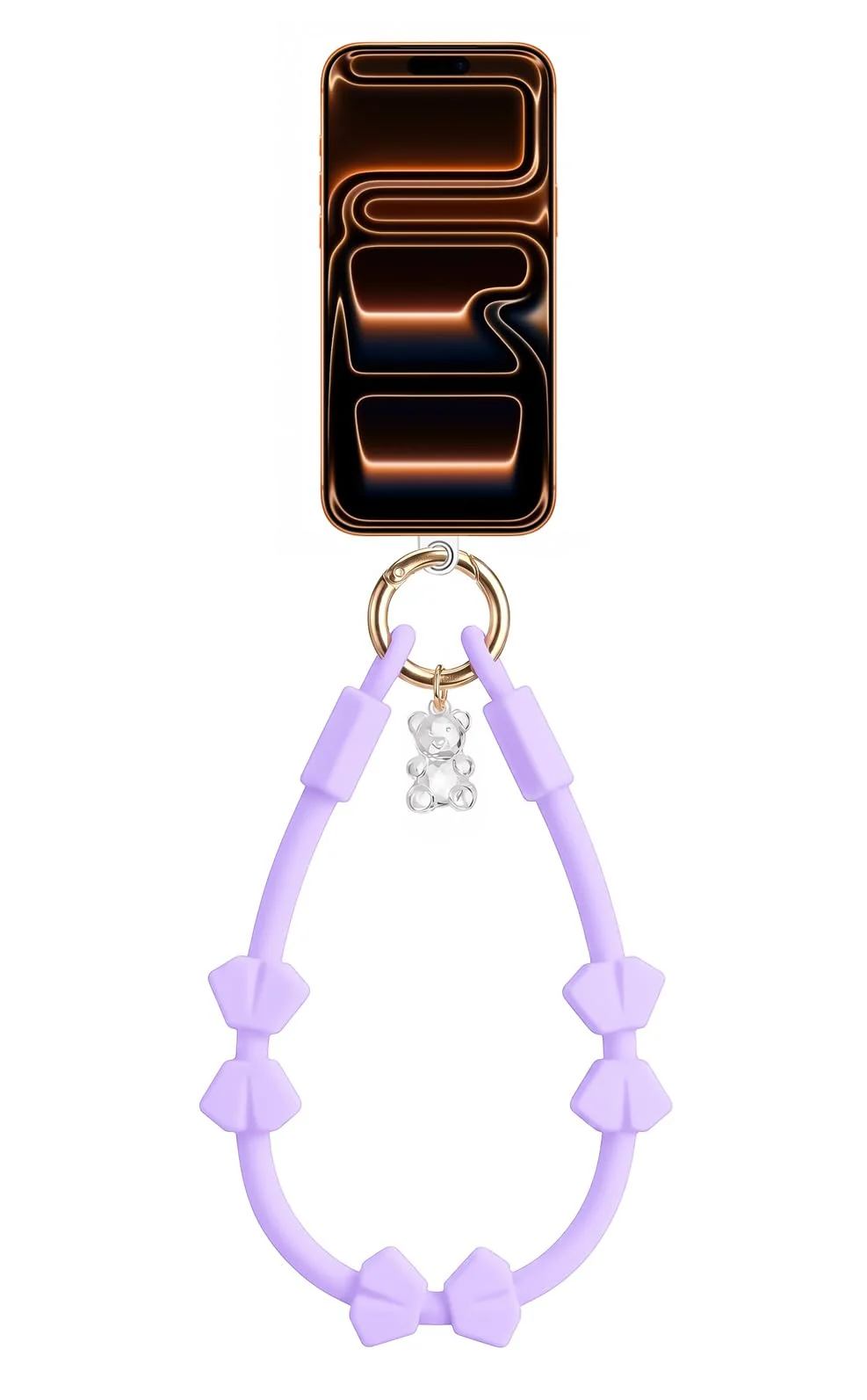 DL3 Mobilak Silicone Crystal Lanyard, 30cm Phone Wrist Strap Lanyard Keychain Office Wrist Strap with Clasp and Bear for Women Phone ID Card, Keys Strap - Light Purple